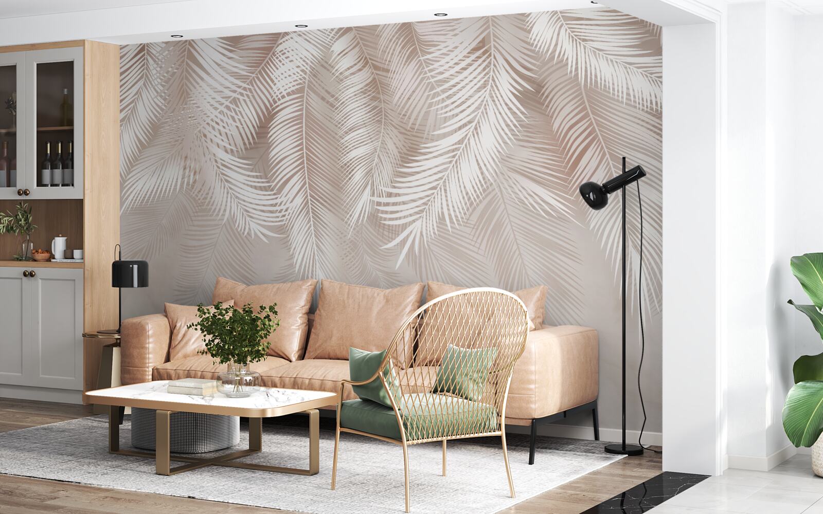 Papier peint plumes en rose et tons clairs