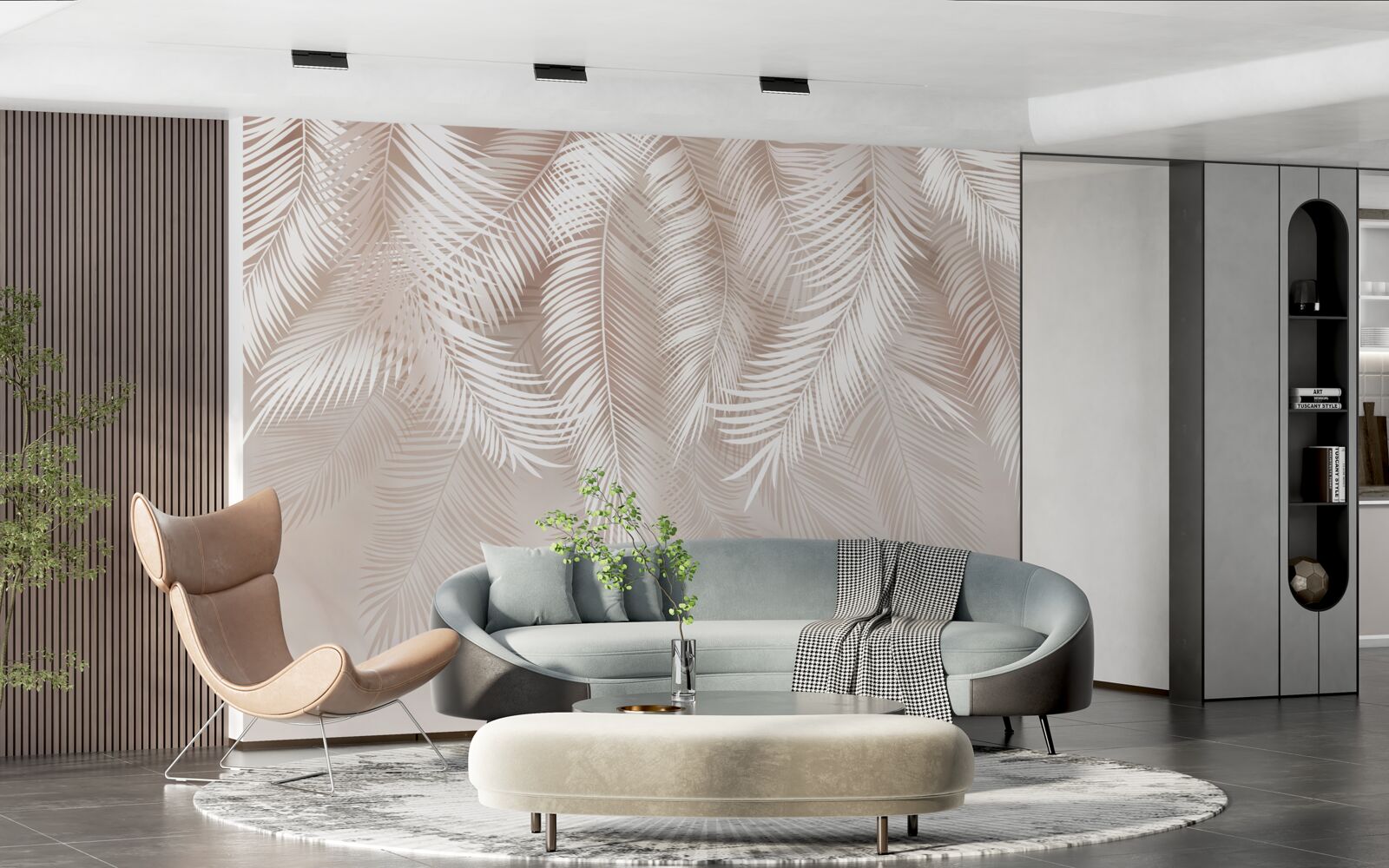 Papier peint plumes en rose et tons clairs