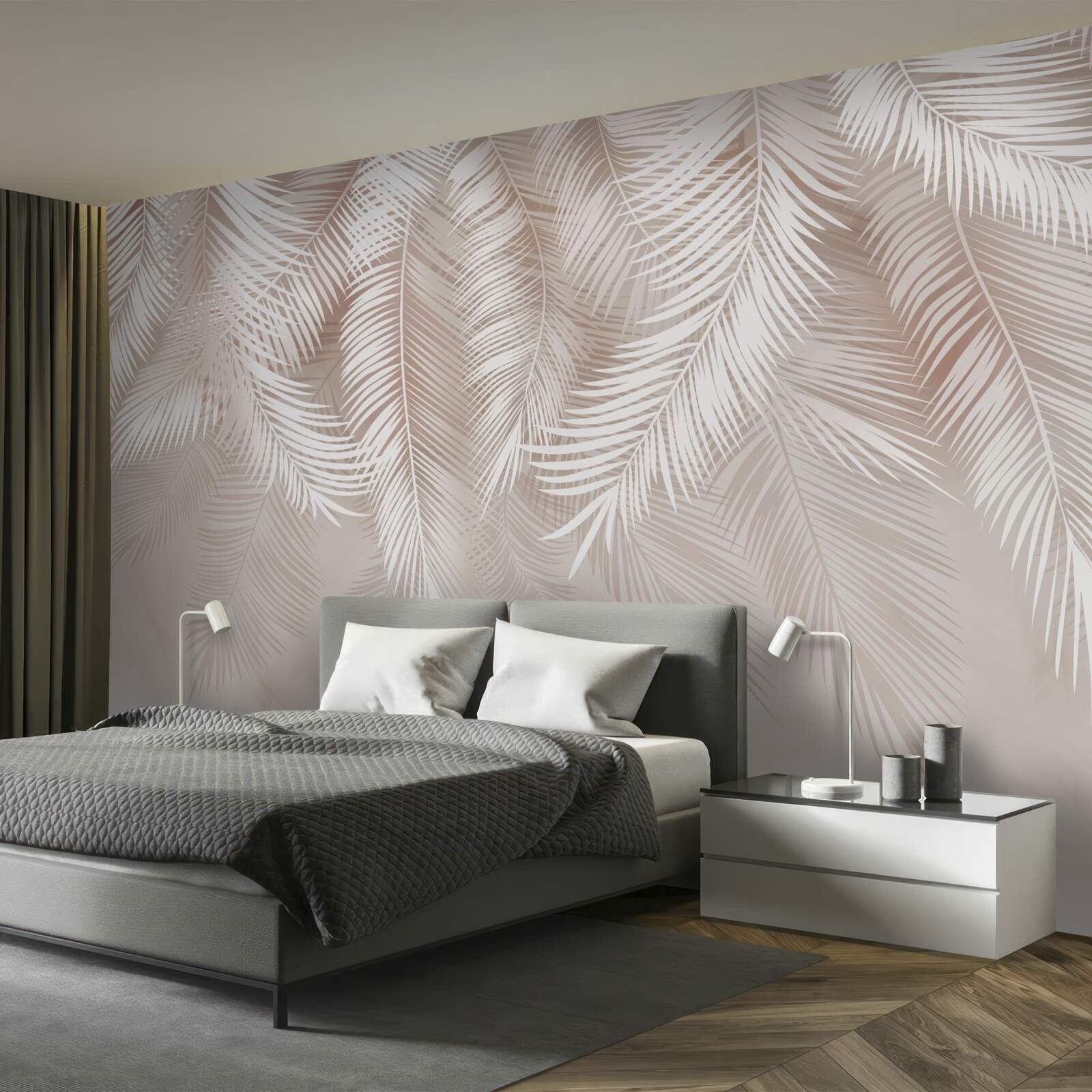 Papier peint plumes en rose et tons clairs