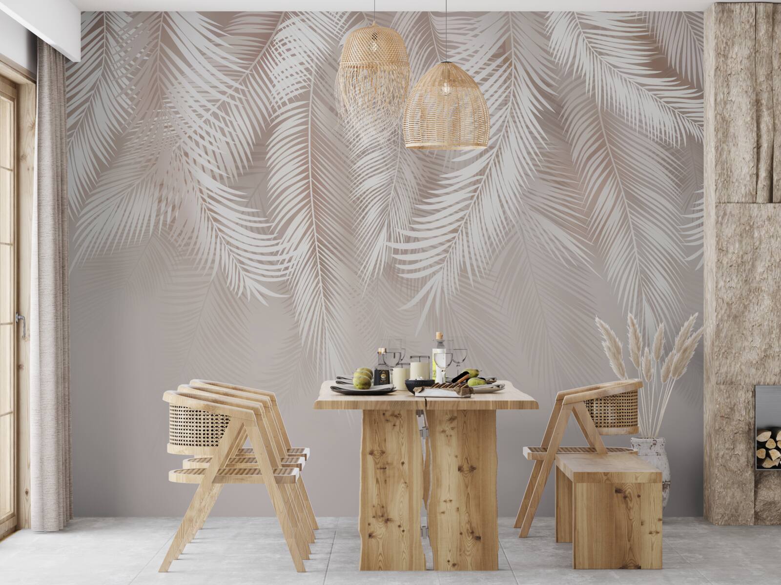 Papier peint plumes roses douces