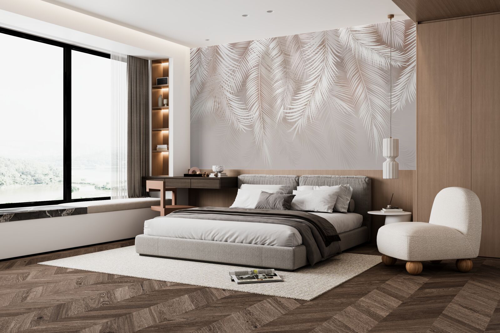 Papier peint plumes roses douces