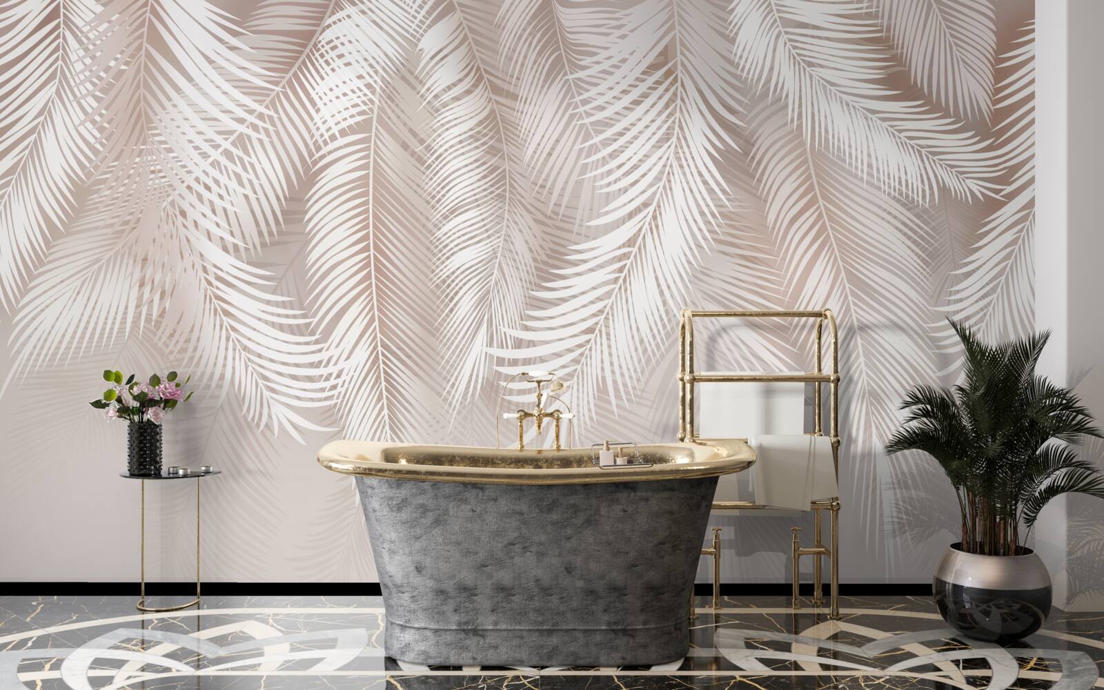 Papier peint plumes roses douces