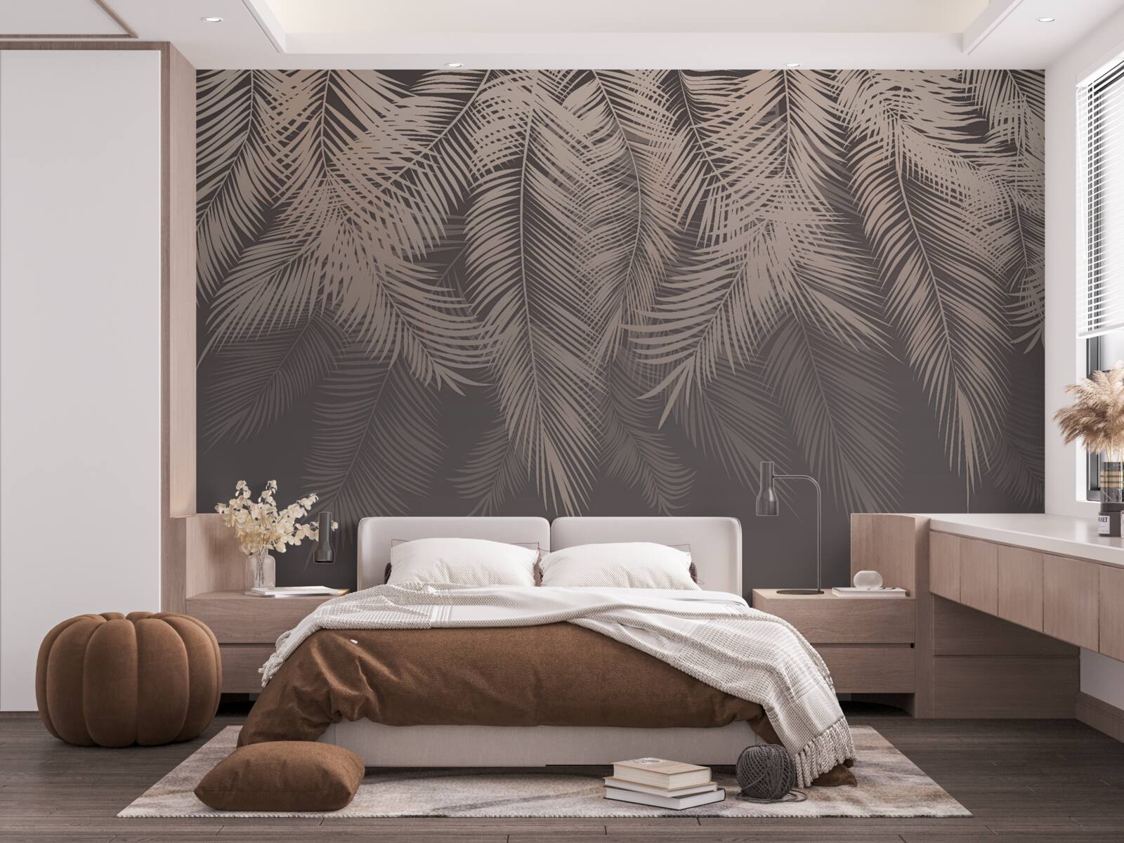 Papier peint feuilles de palmier d'or