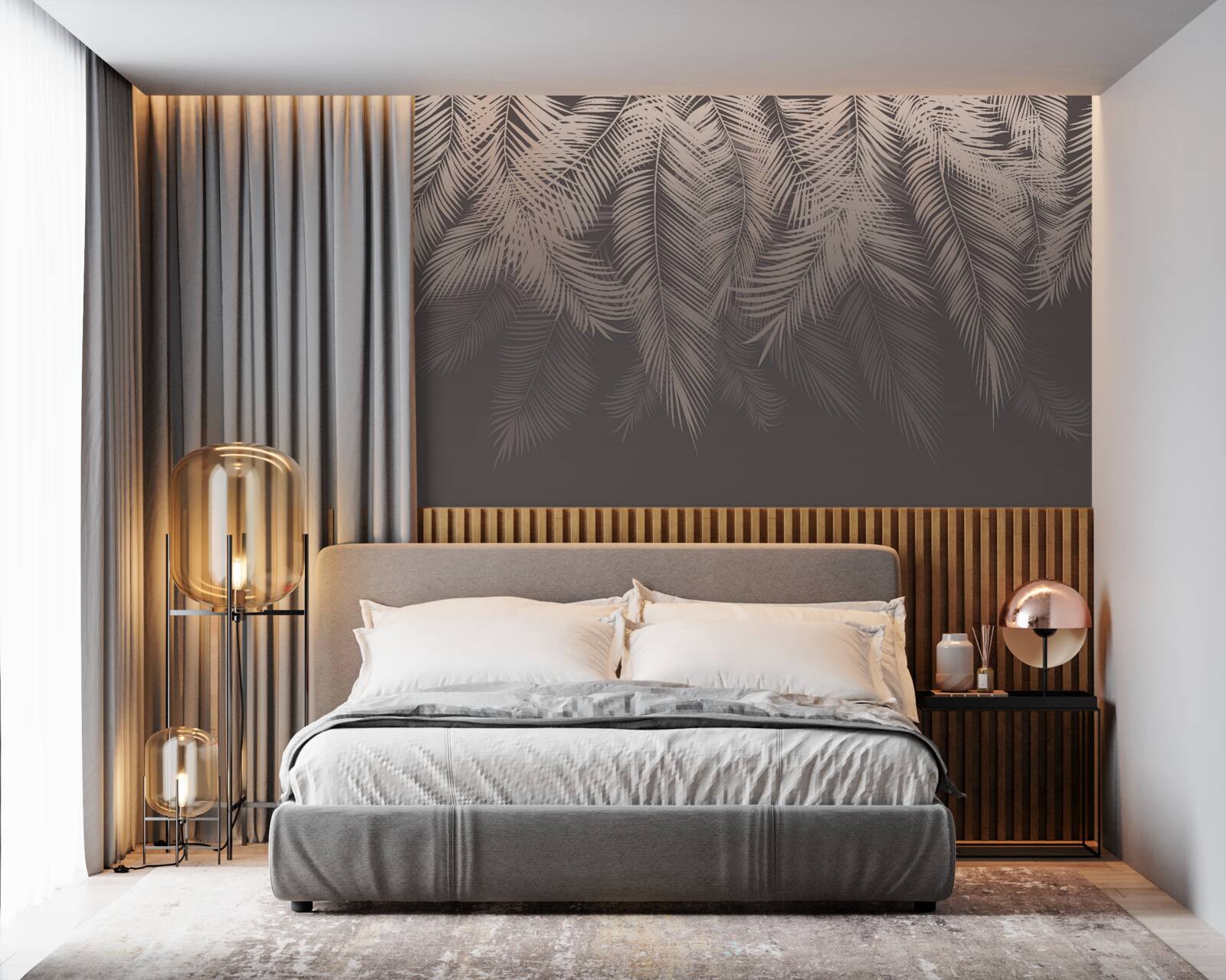 Papier peint feuilles de palmier d'or