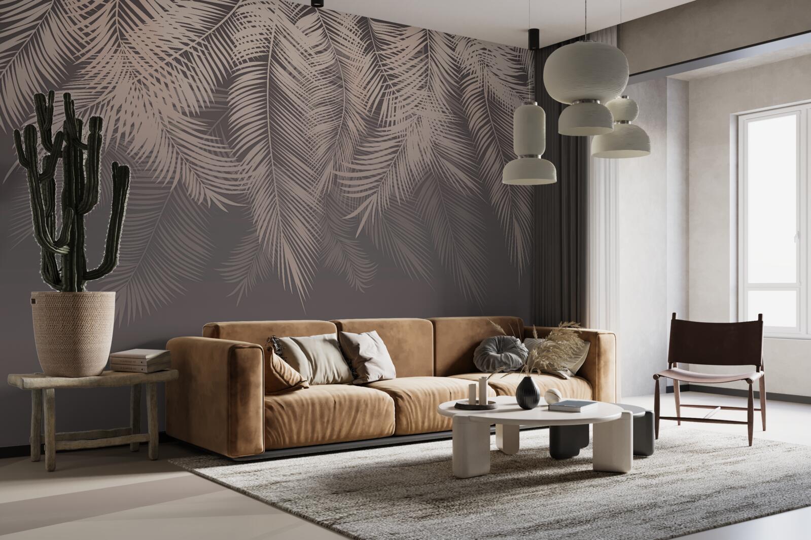 Papier peint feuilles de palmier d'or