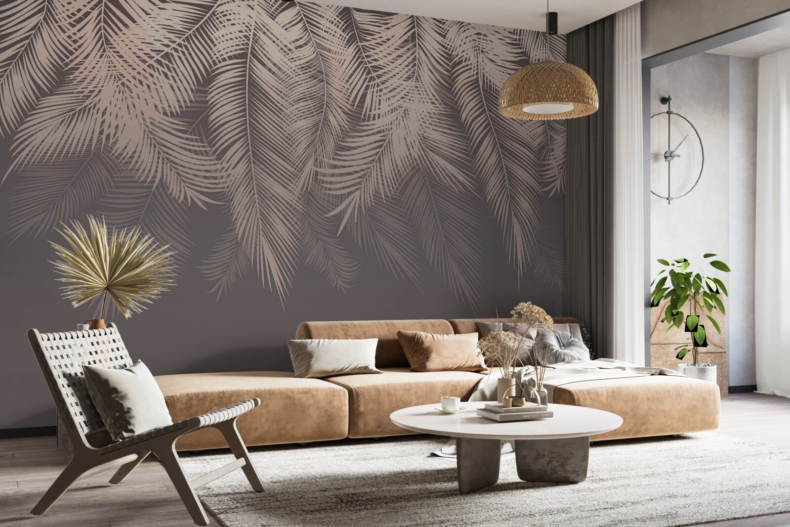 Papier peint feuilles de palmier d'or