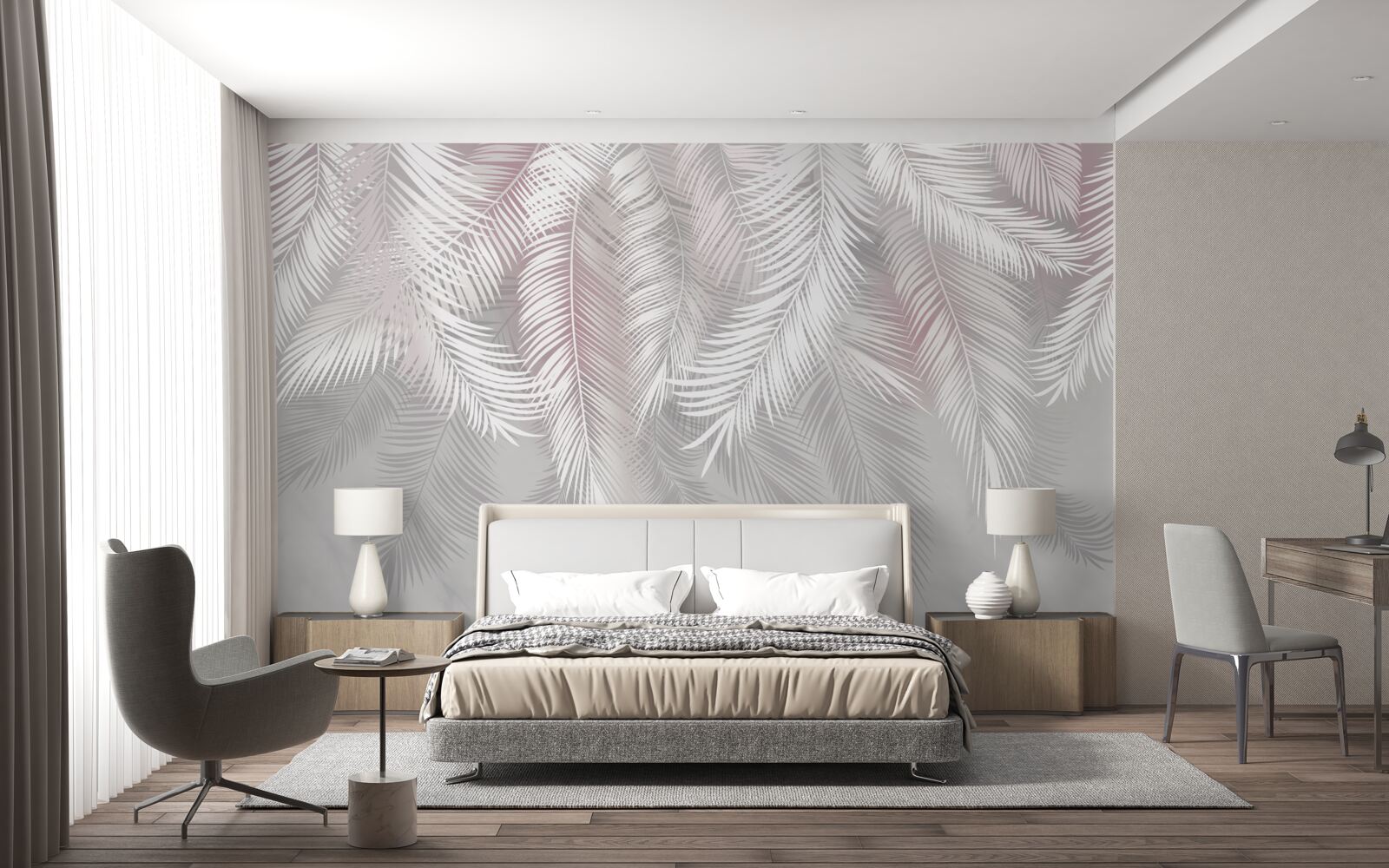 Papier peint feuilles lumineuses sur fond sombre