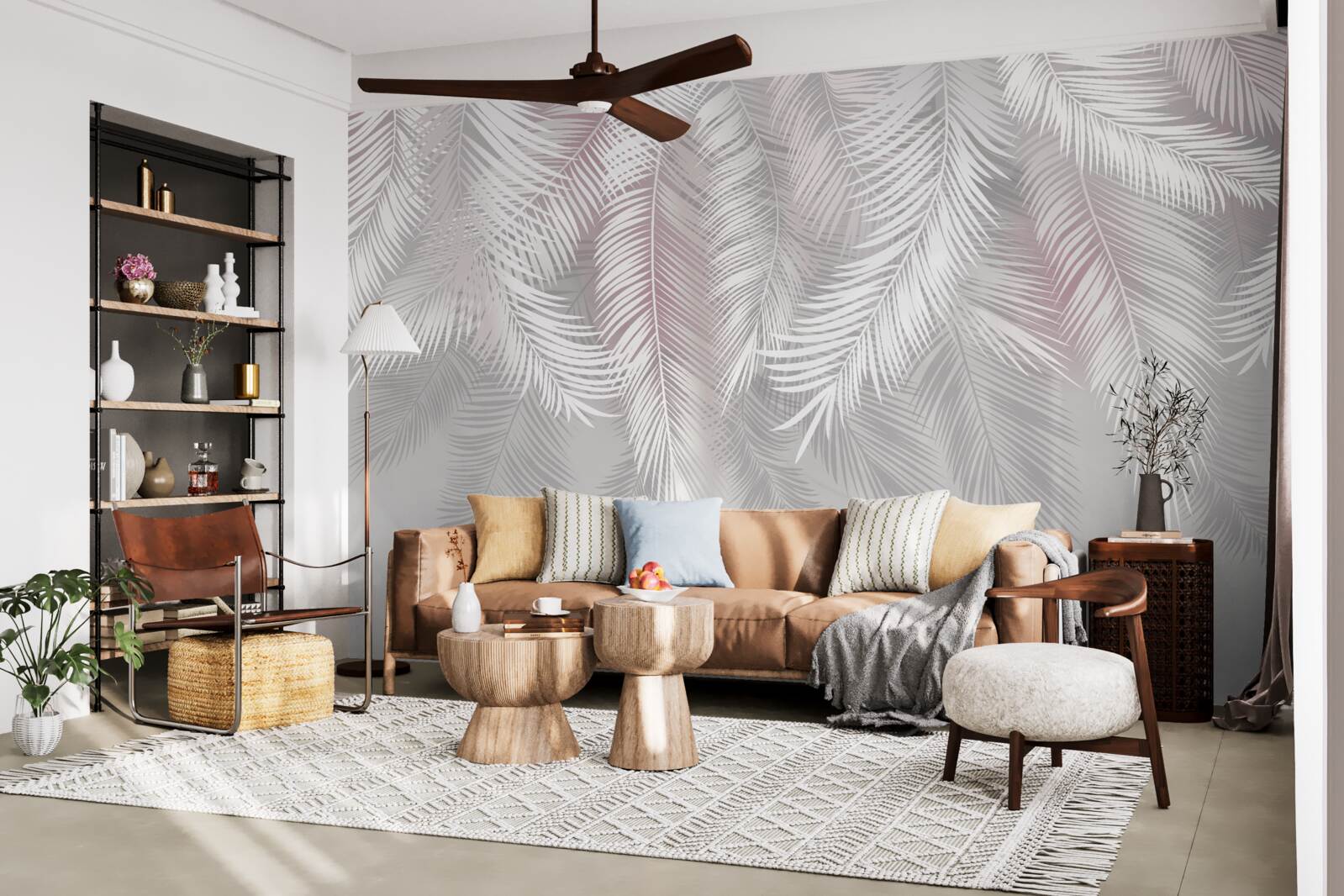 Papier peint feuilles lumineuses sur fond sombre