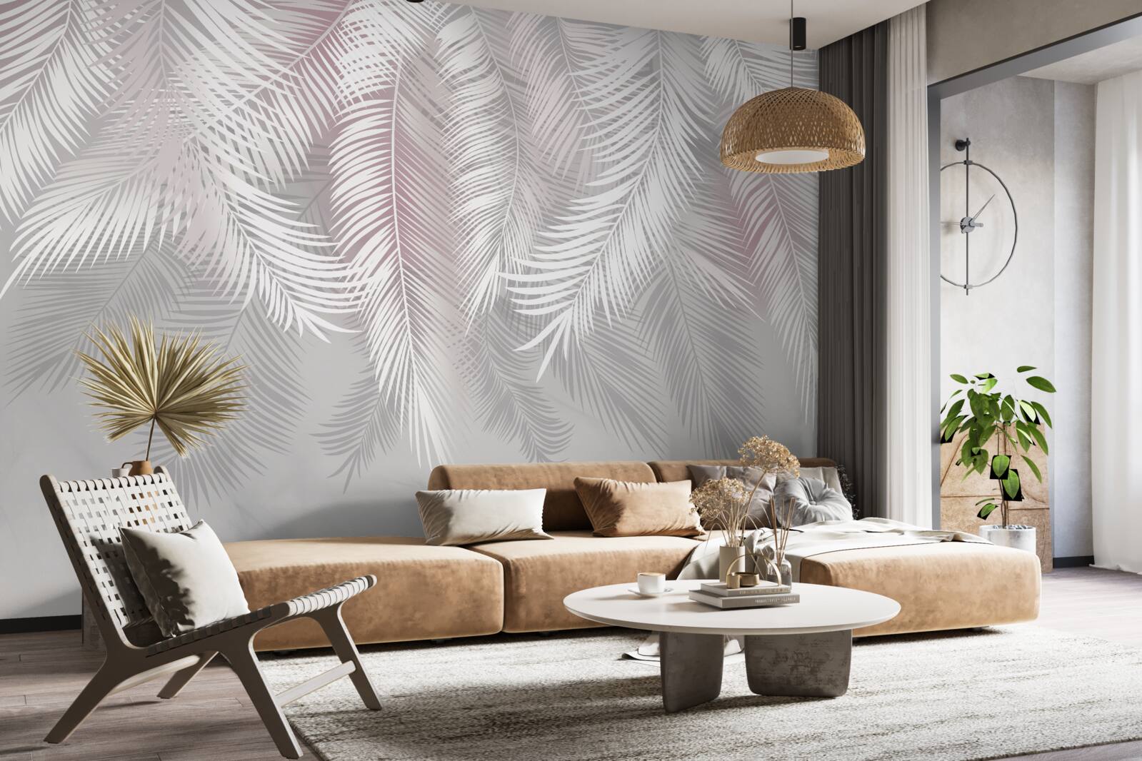 Papier peint feuilles lumineuses sur fond sombre