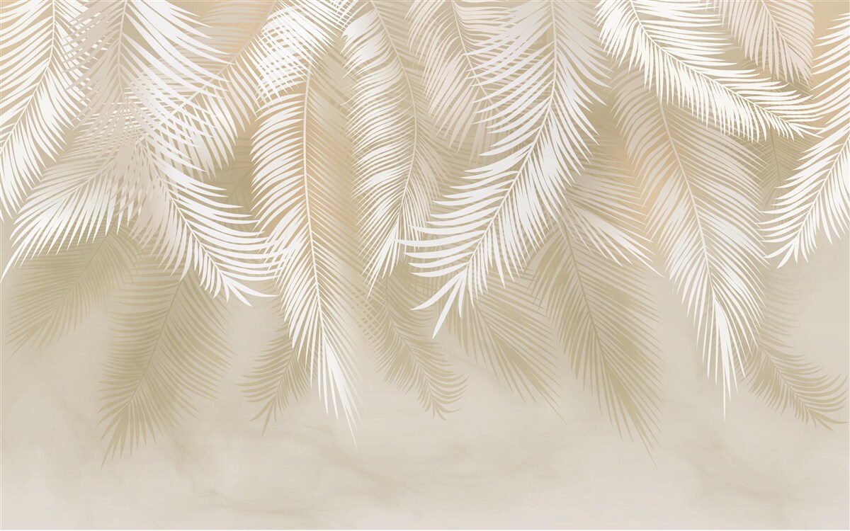Papier peint les feuilles de palmier sont blanches sur fond beige