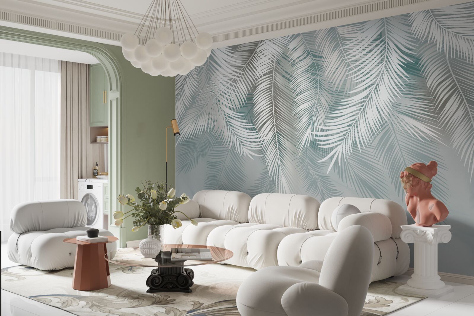 Papier peint les feuilles de palmier ressemblent à des plumes