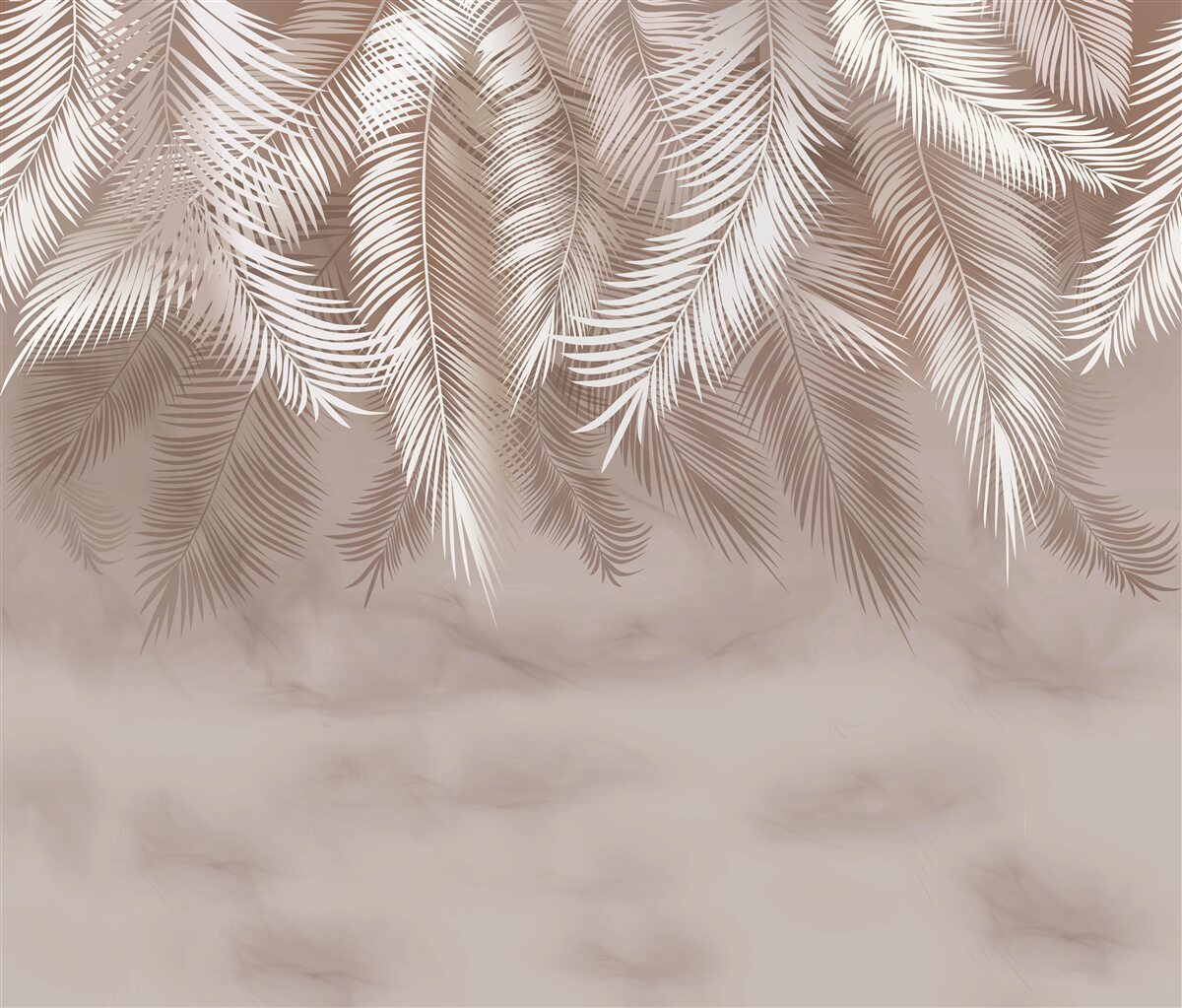 Papier peint Les feuilles de palmier en surplomb étaient saupoudrées de blanc.