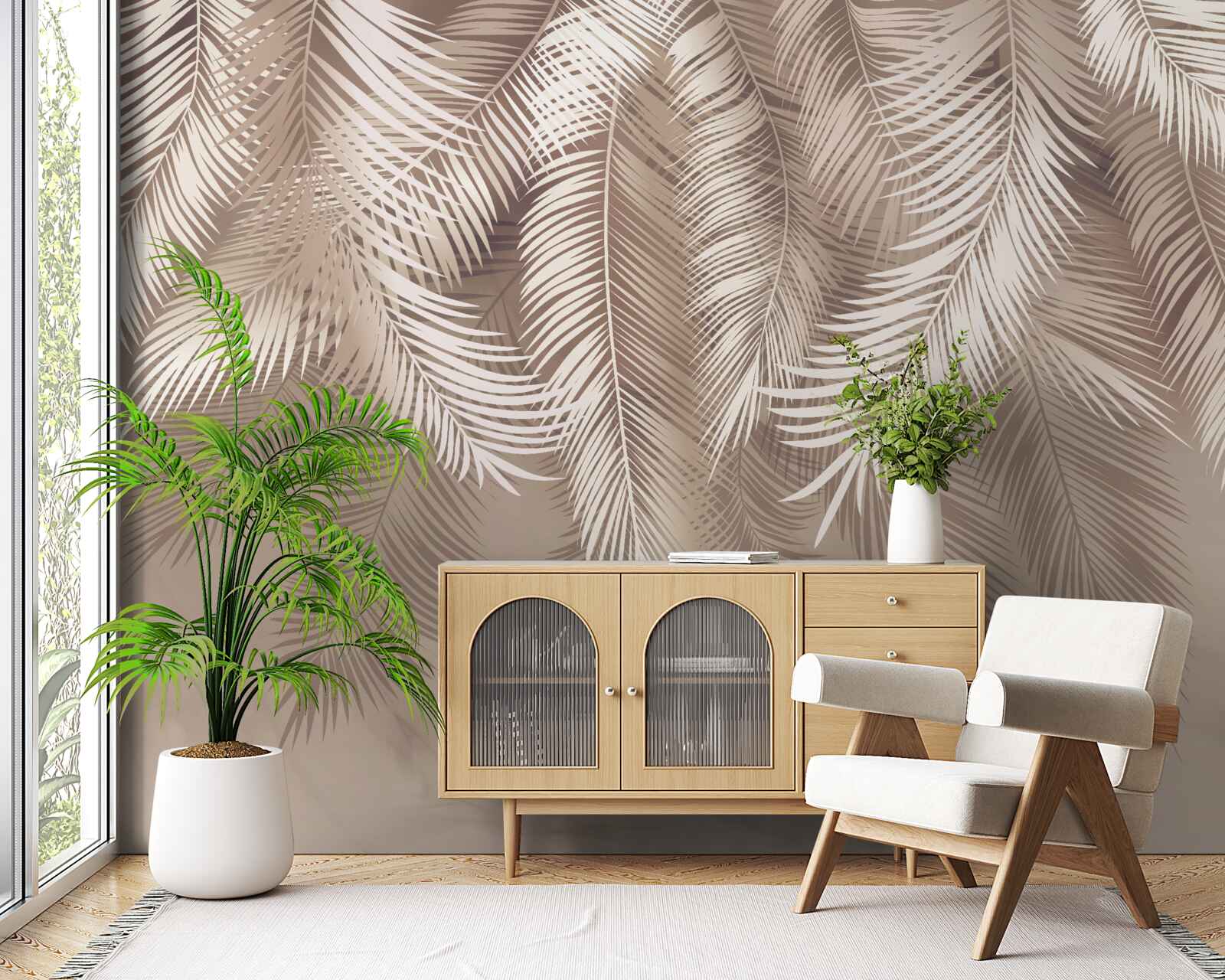 Papier peint grandes feuilles de palmier