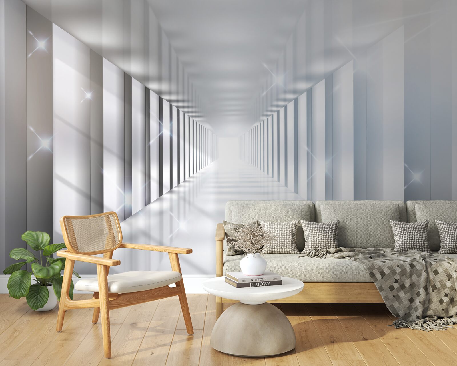 Papier peint tunnel sans fin suspendu au-dessus de la ville