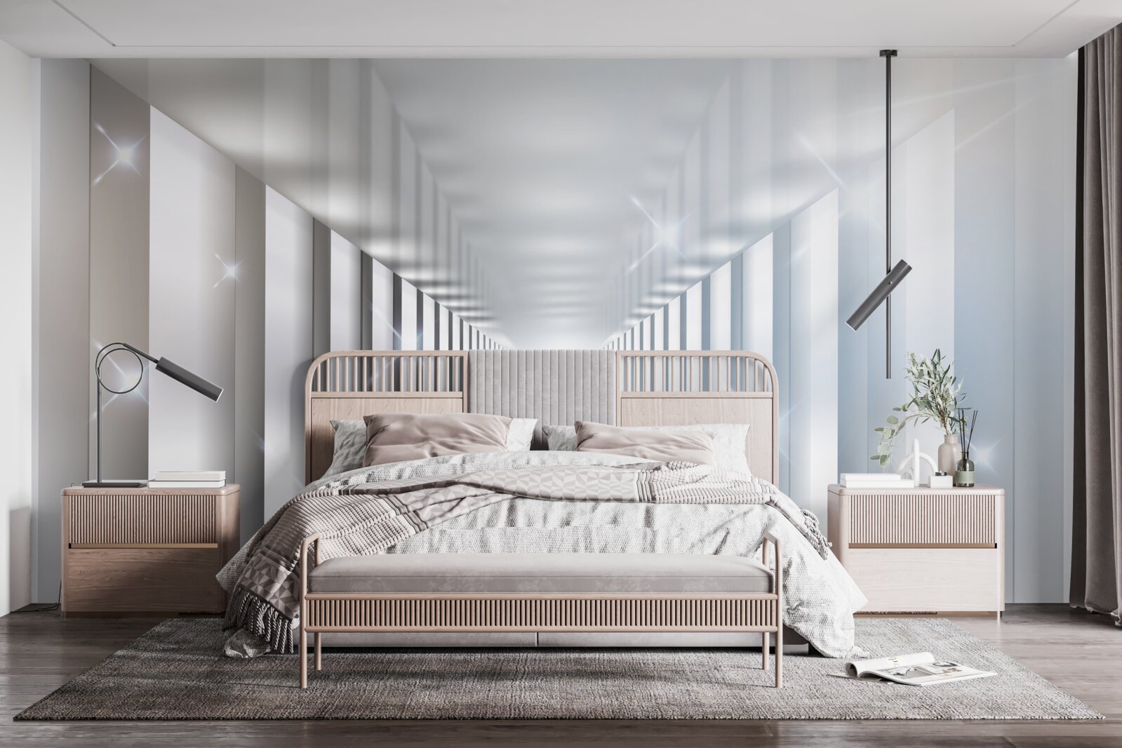 Papier peint tunnel sans fin suspendu au-dessus de la ville