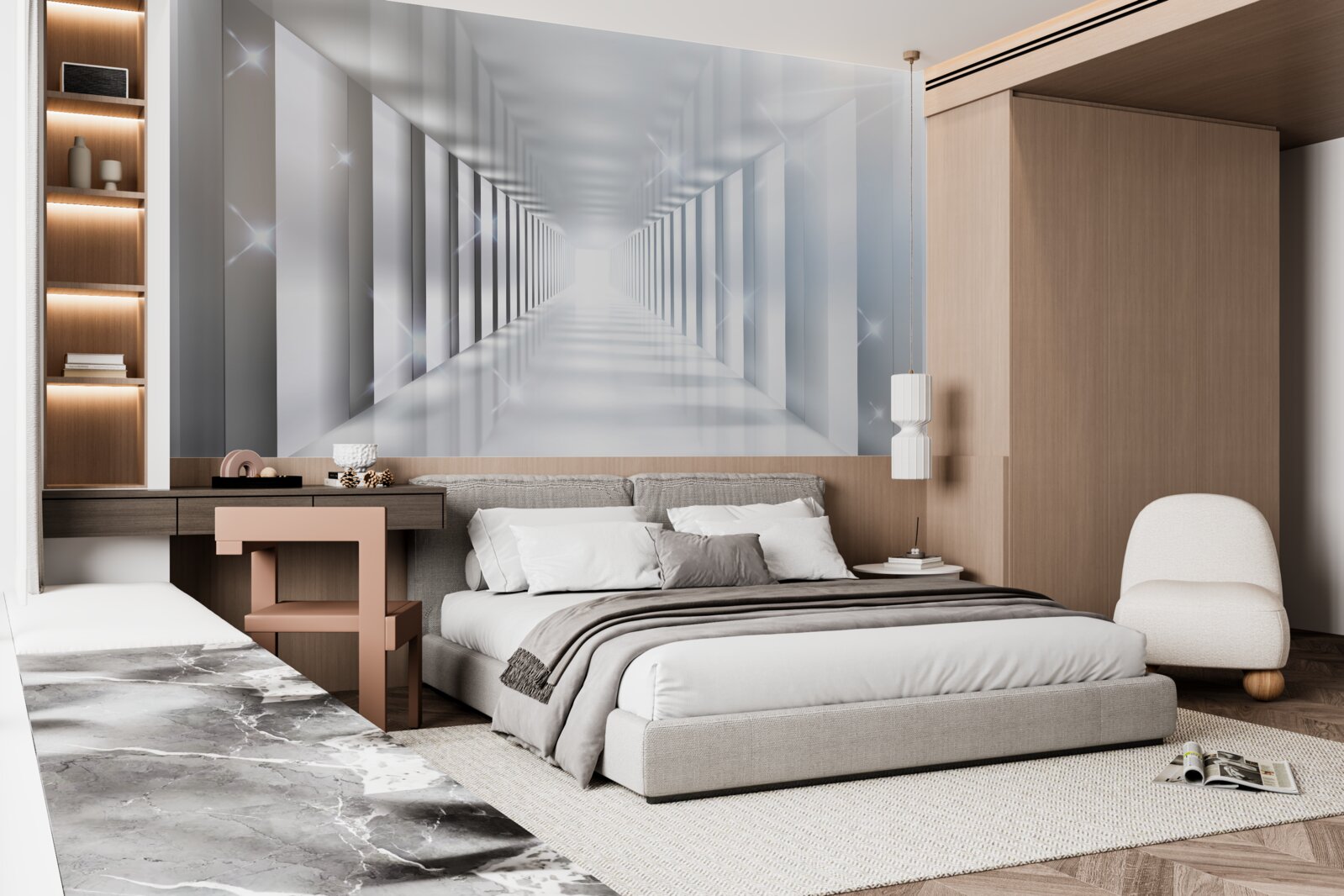 Papier peint tunnel sans fin suspendu au-dessus de la ville