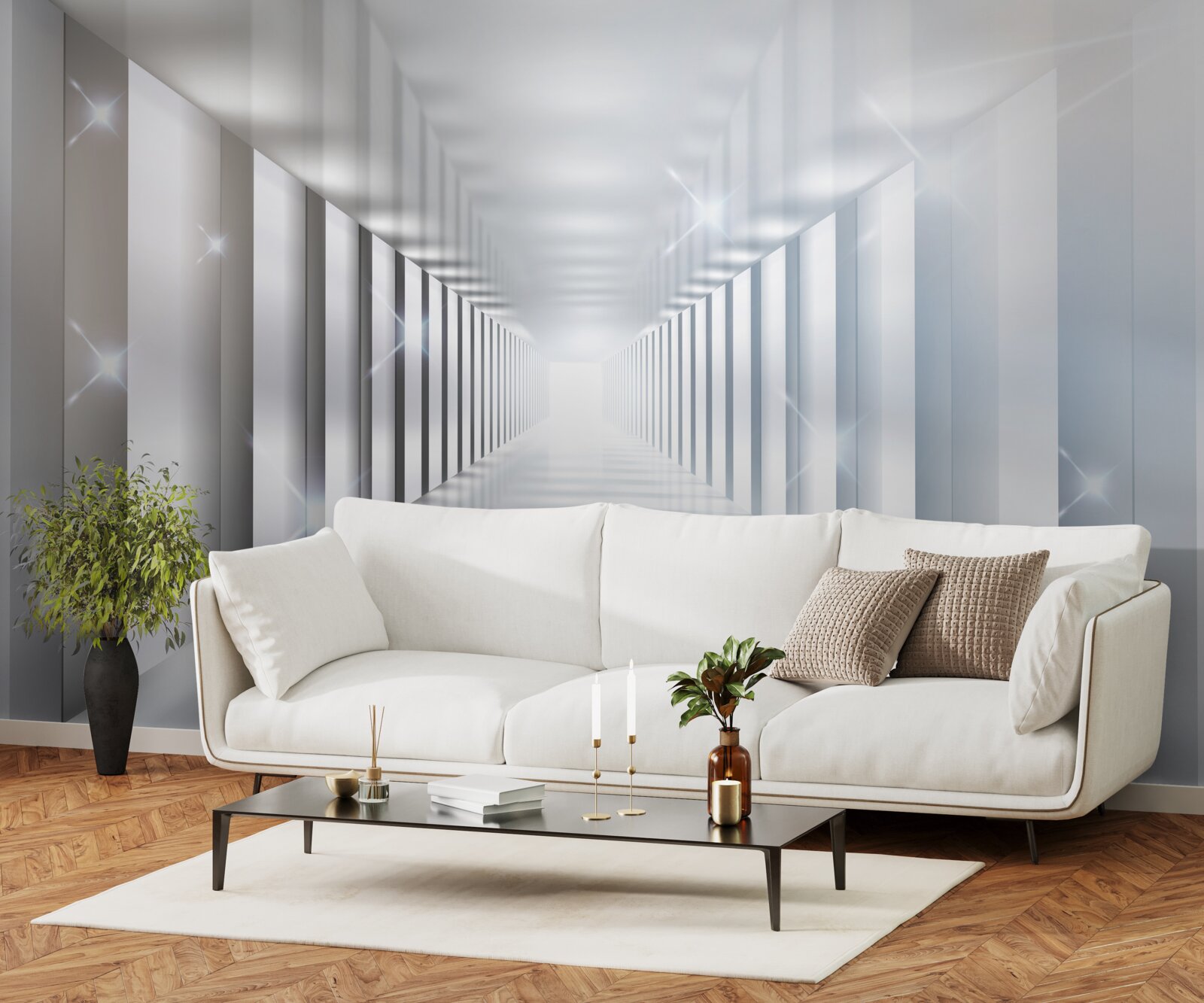 Papier peint tunnel sans fin suspendu au-dessus de la ville