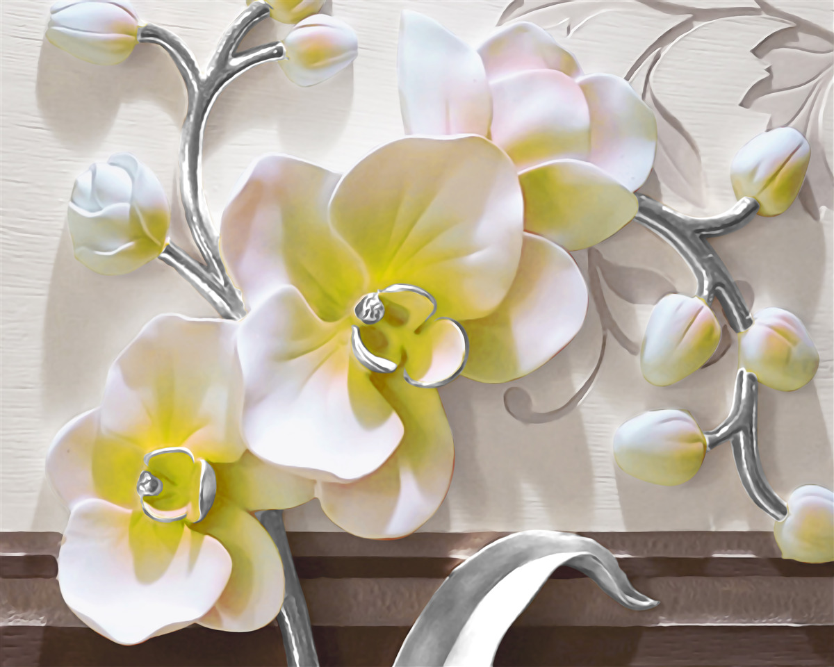 Papier peint orchidée avec une coloration blanche et jaune unique