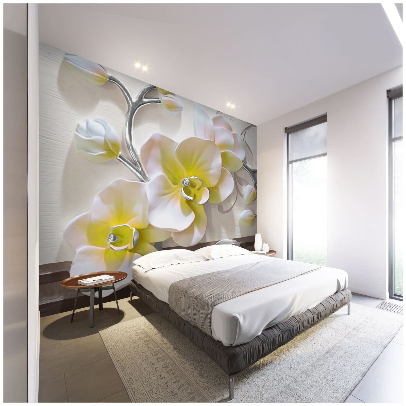 Papier peint orchidée avec une coloration blanche et jaune unique