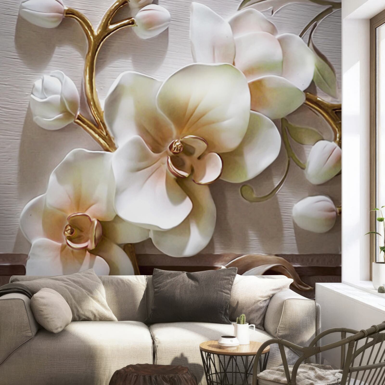 Papier peint les magnifiques branches d'une orchidée blanche comme neige