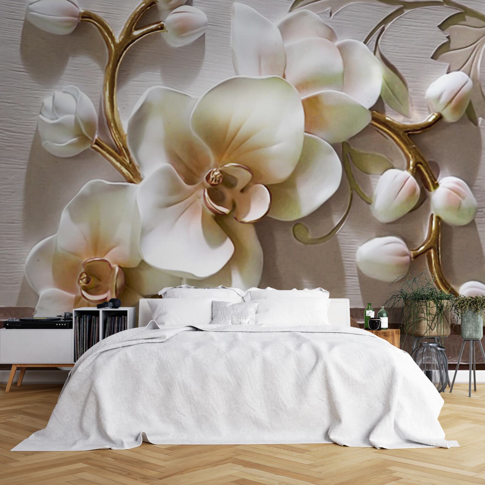 Papier peint les magnifiques branches d'une orchidée blanche comme neige