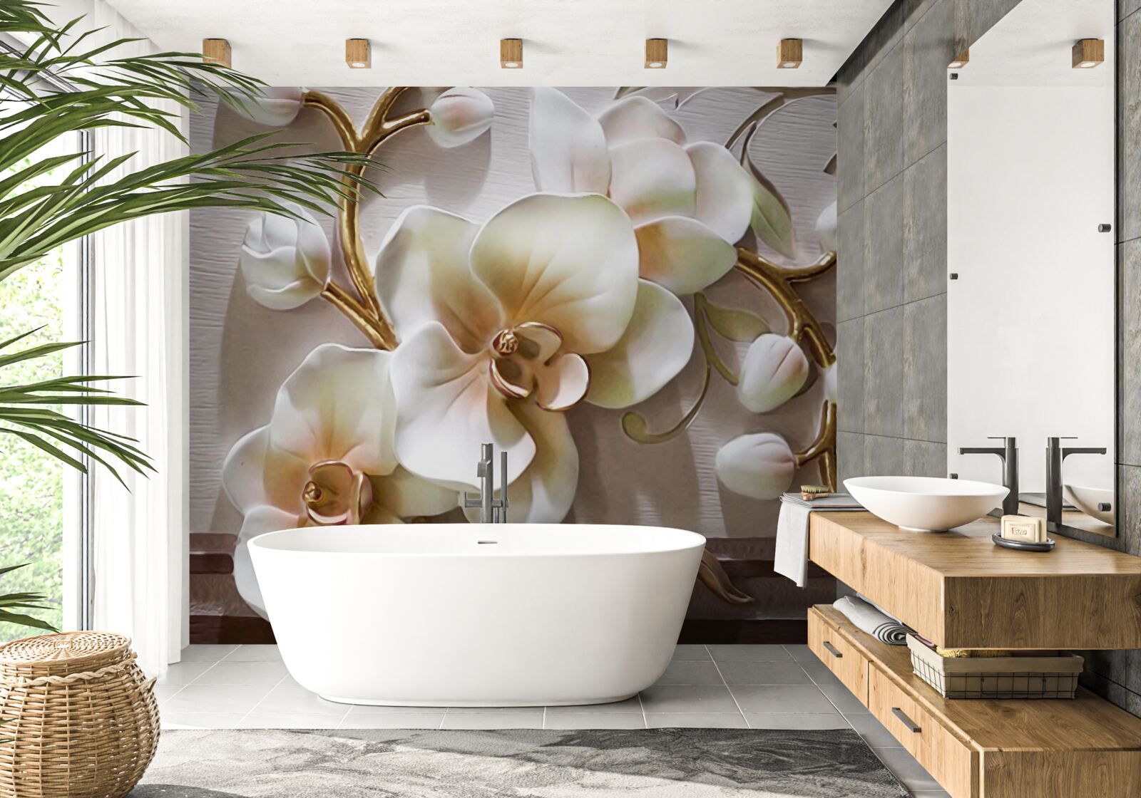 Papier peint les magnifiques branches d'une orchidée blanche comme neige