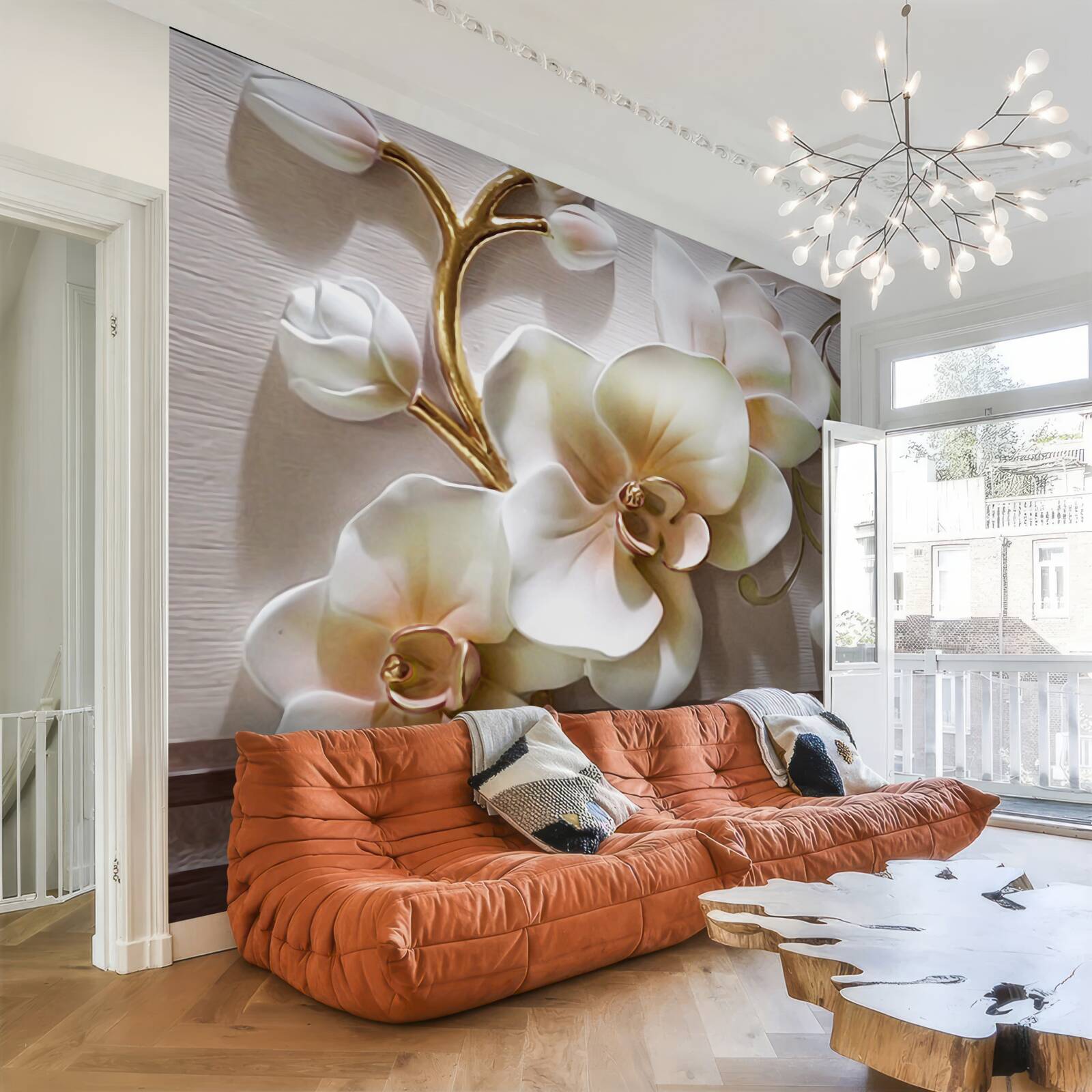 Papier peint les magnifiques branches d'une orchidée blanche comme neige