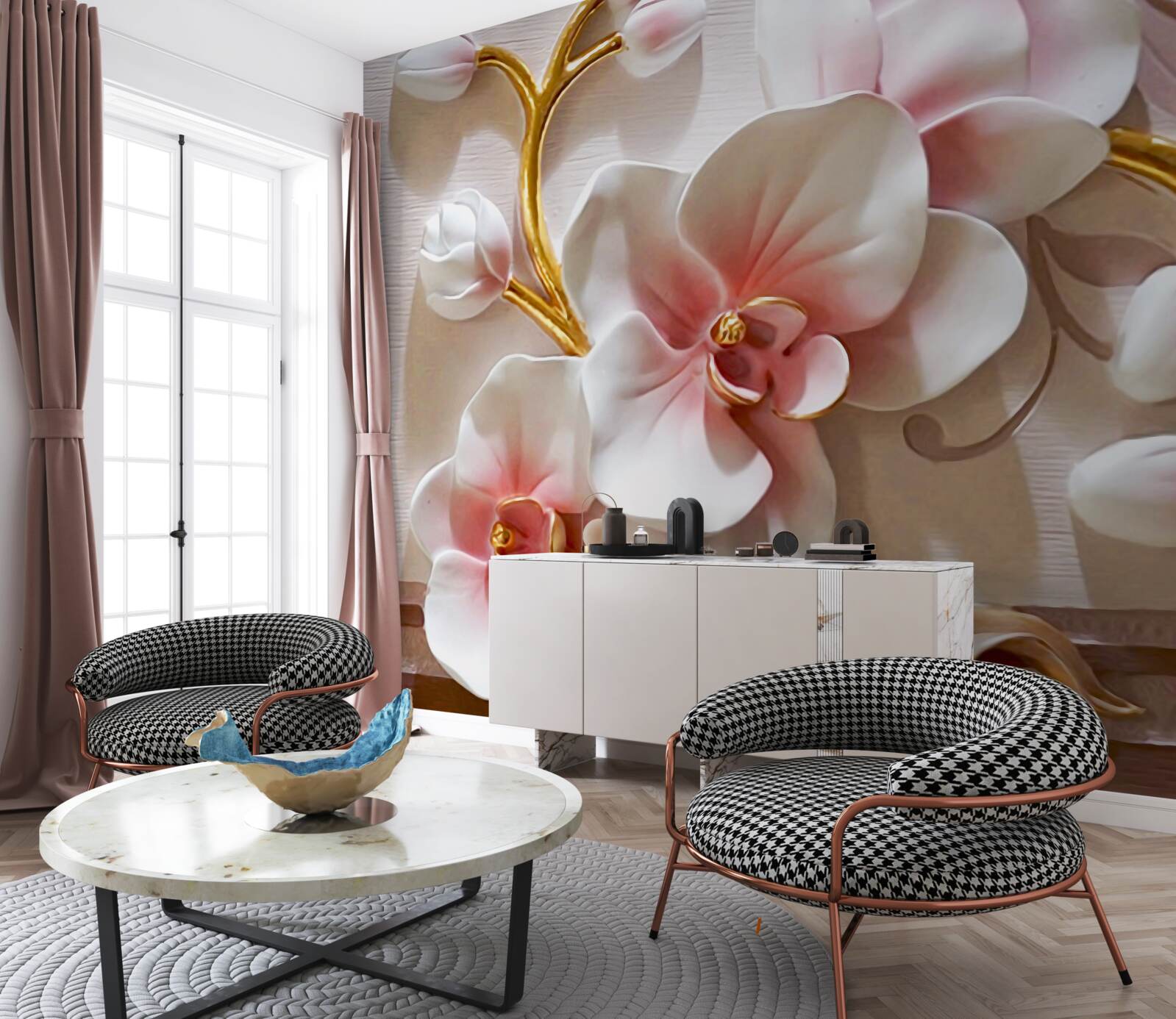 Papier peint énormes bourgeons d'orchidées rouges et blanches