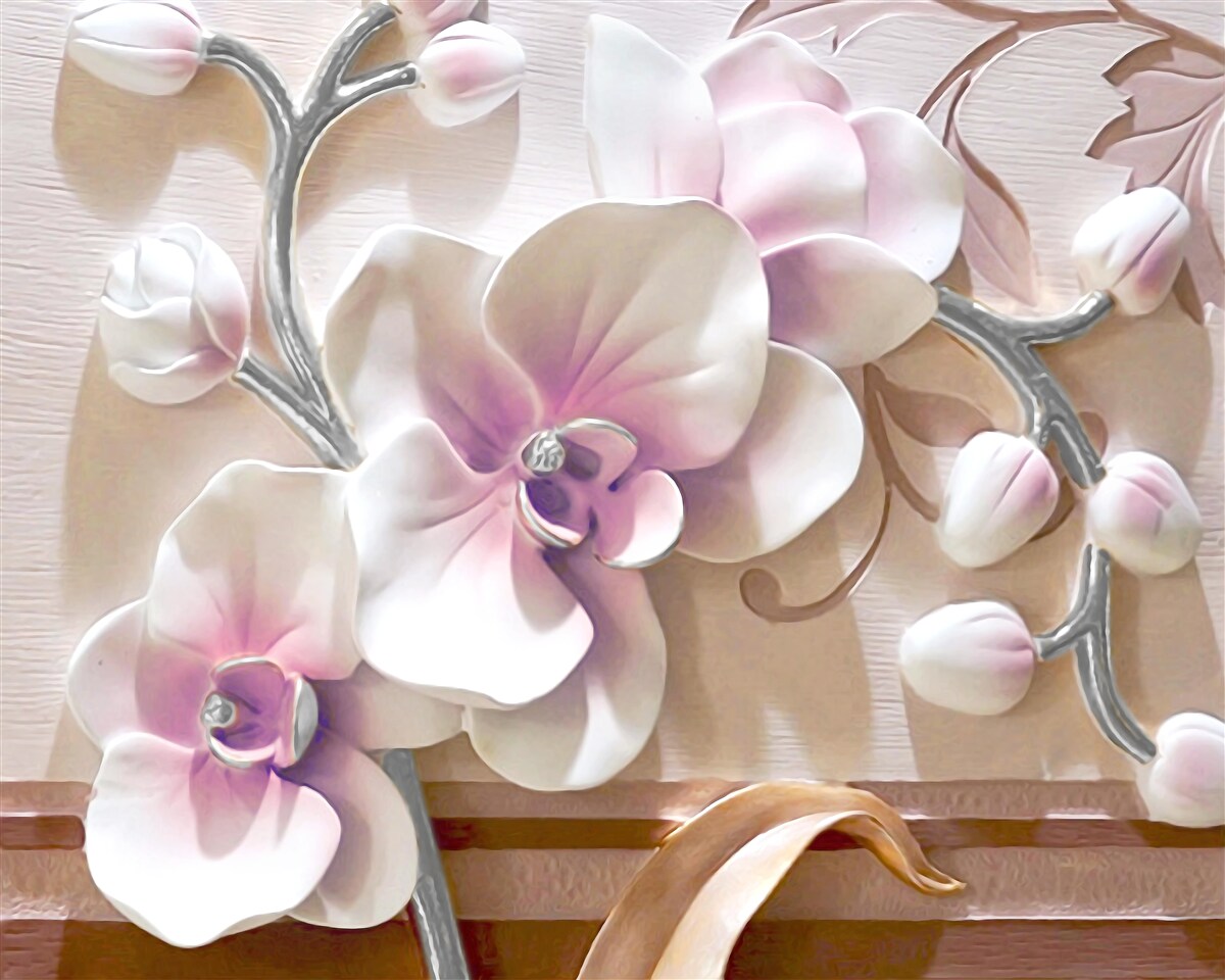 Papier peint orchidée en bourgeons blancs luxuriants