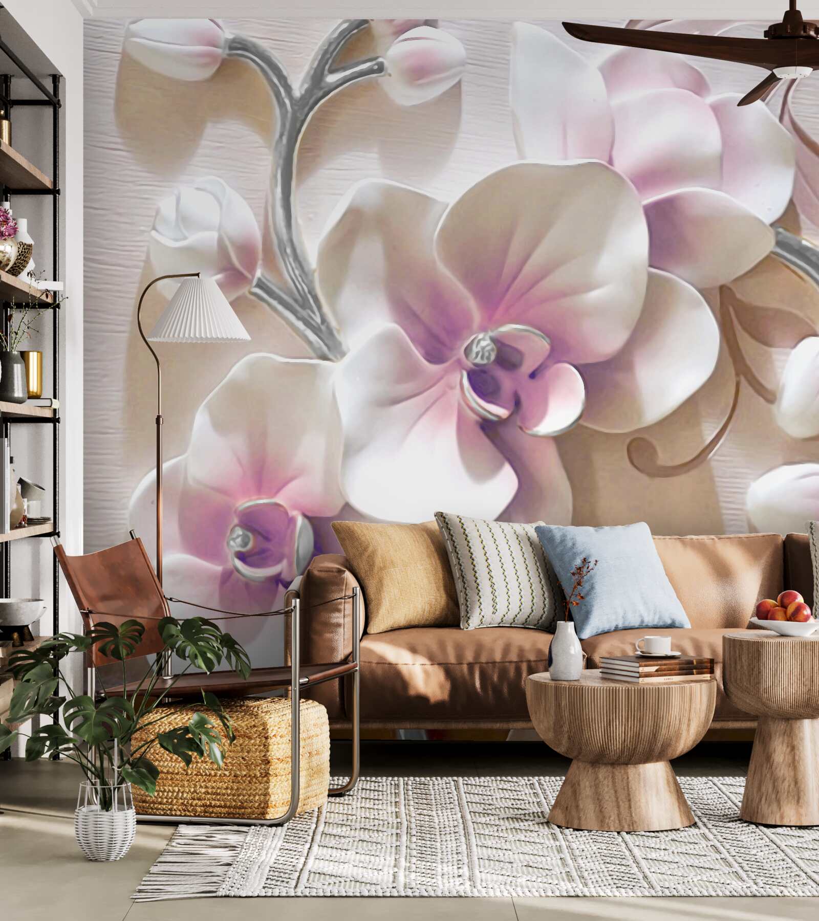 Papier peint orchidée en bourgeons blancs luxuriants