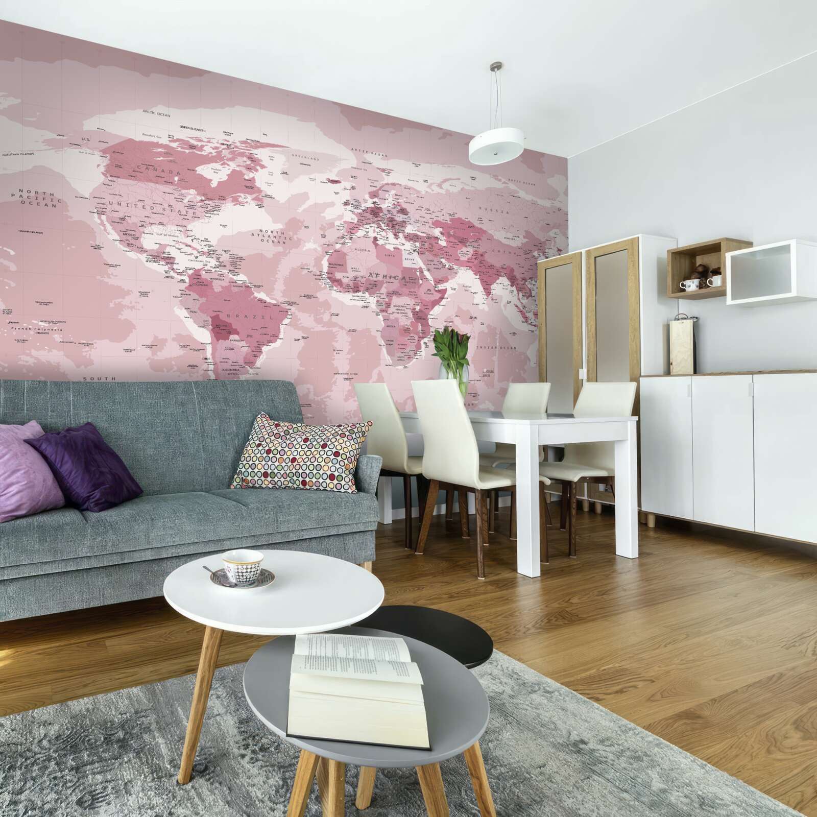 Papier peint carte géographique standard en rose