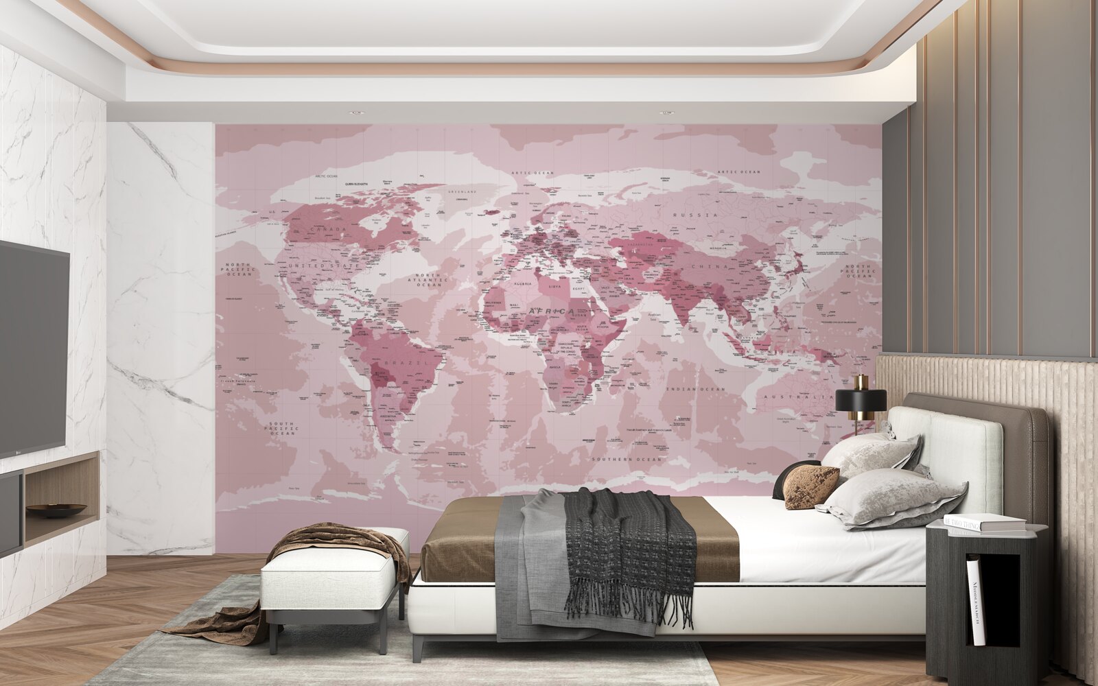 Papier peint carte géographique standard en rose