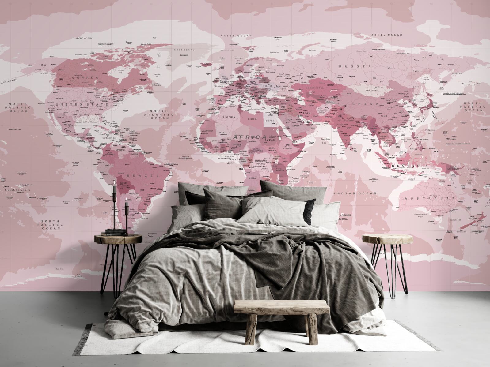 Papier peint carte géographique standard en rose