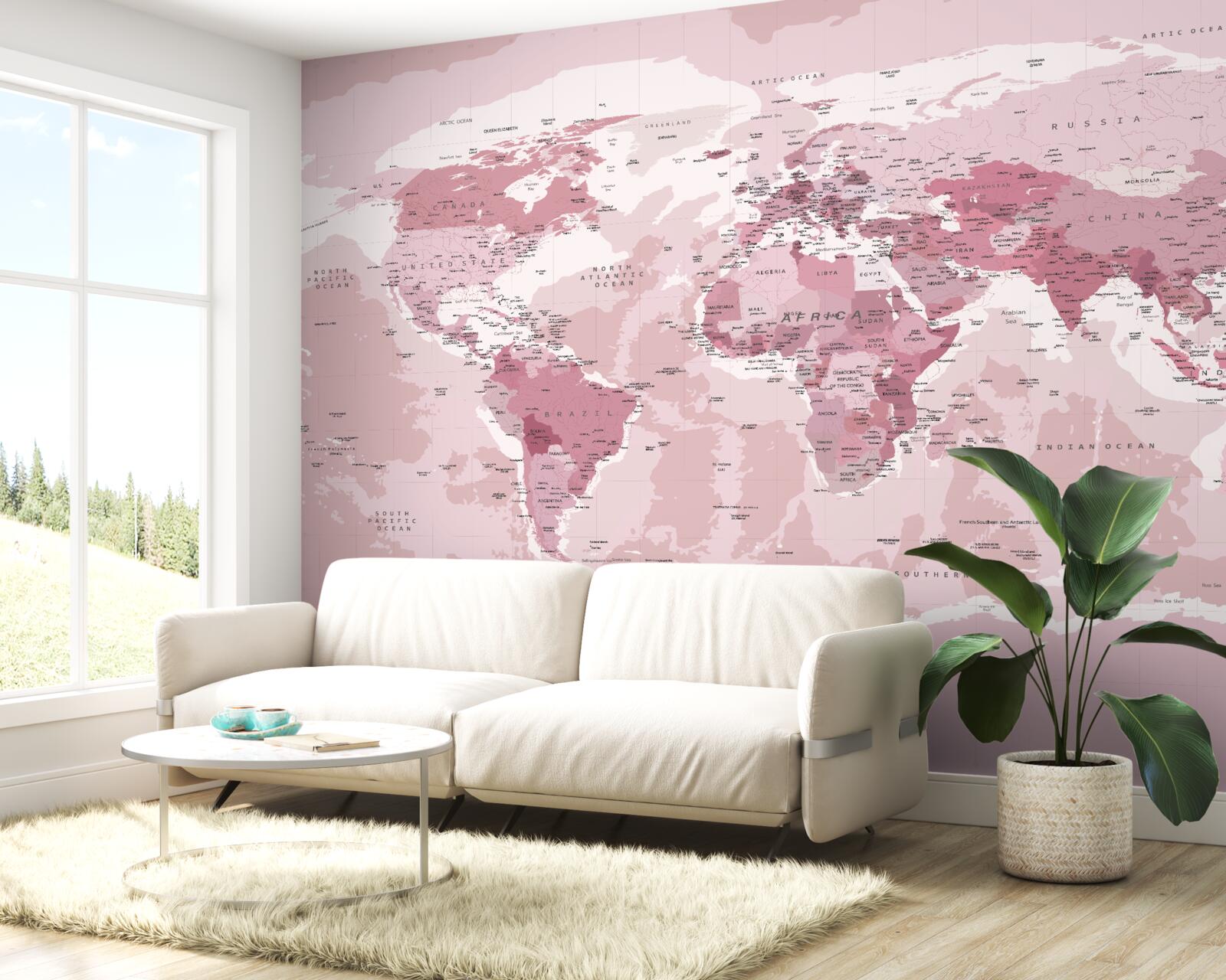 Papier peint carte géographique standard en rose
