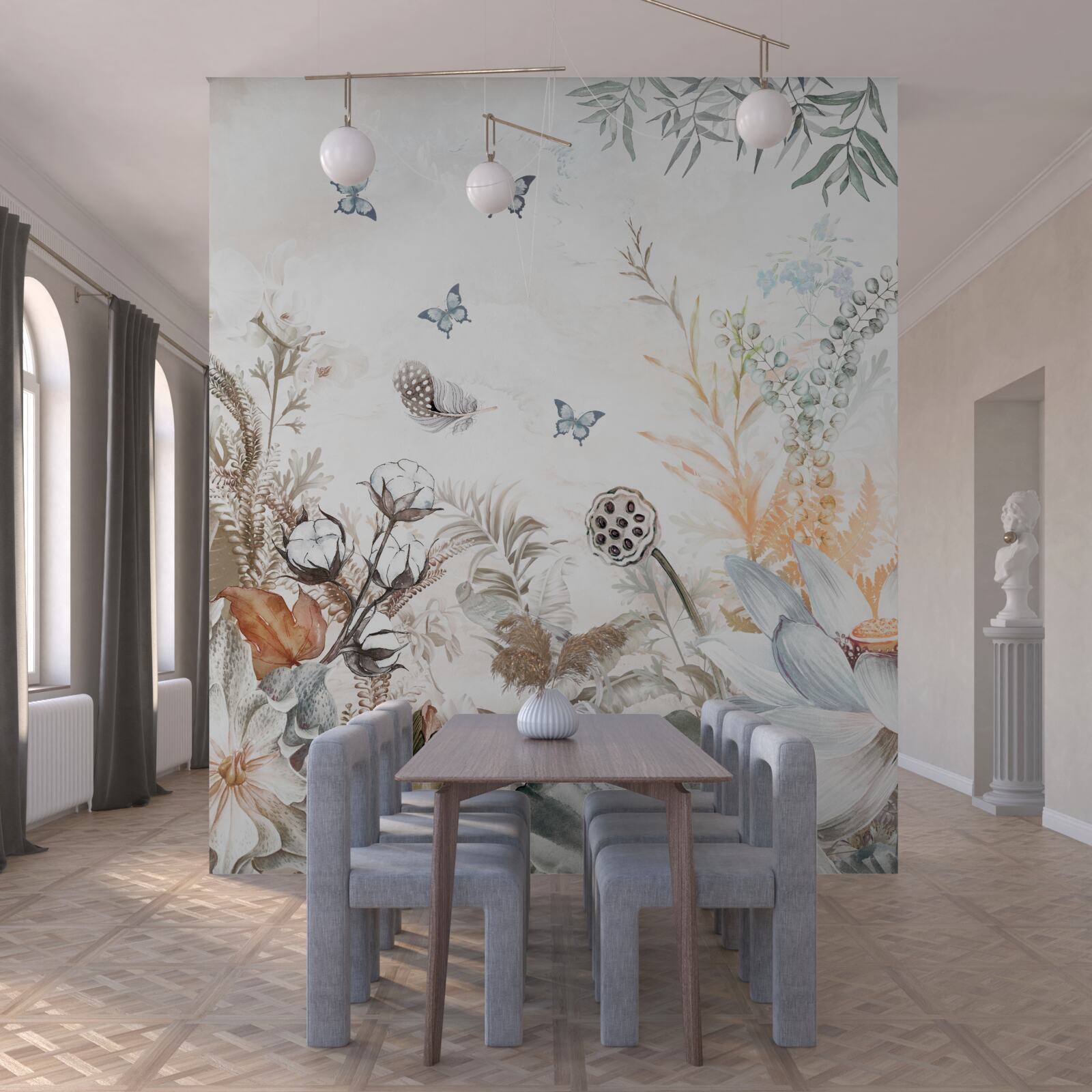 Papier peint papillons et forêts tropicales en fleurs