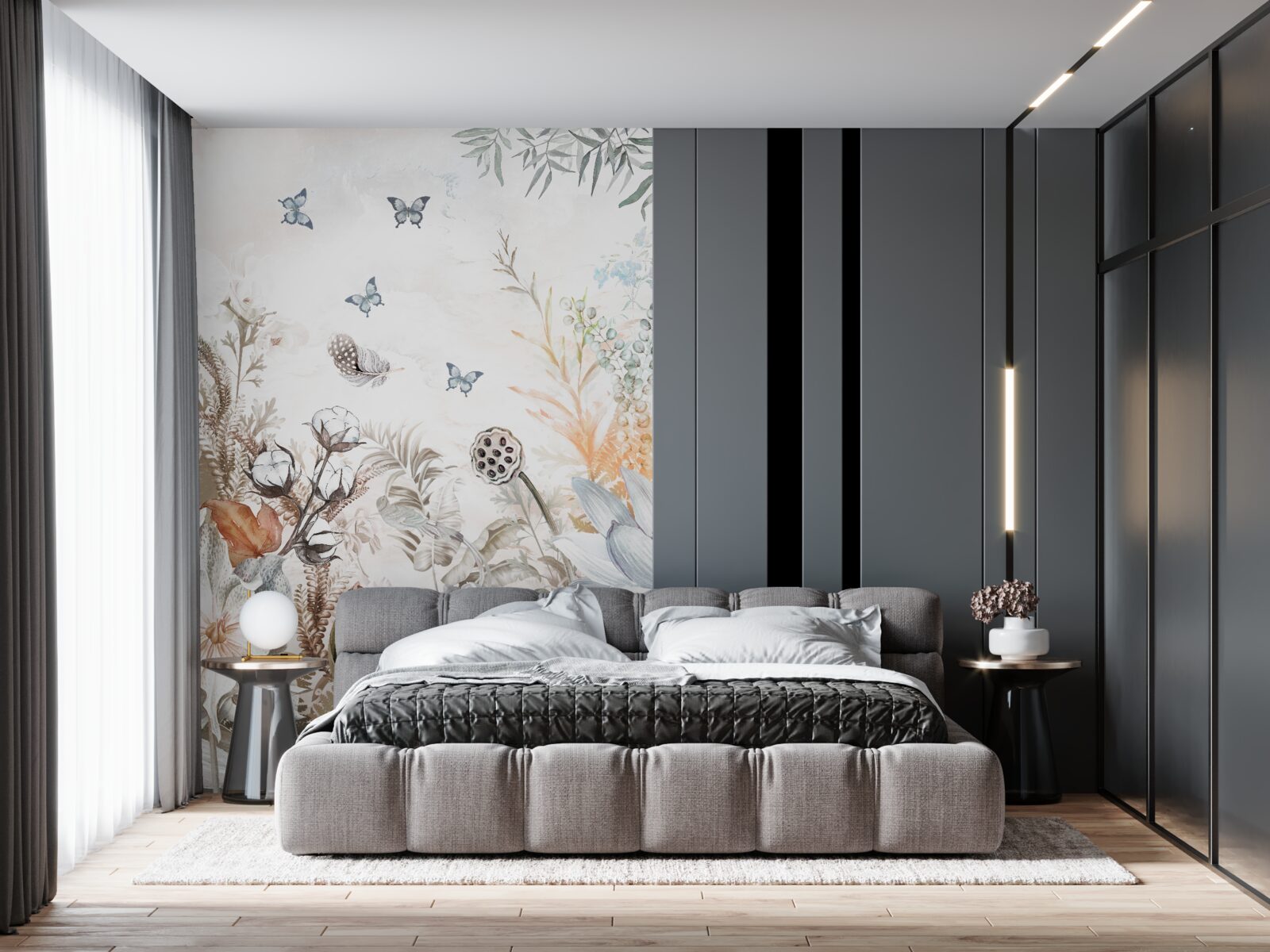 Papier peint papillons et forêts tropicales en fleurs