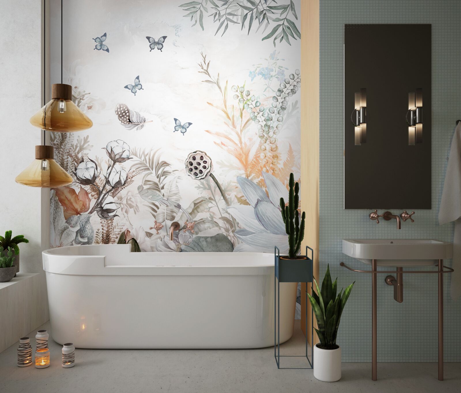 Papier peint papillons et forêts tropicales en fleurs