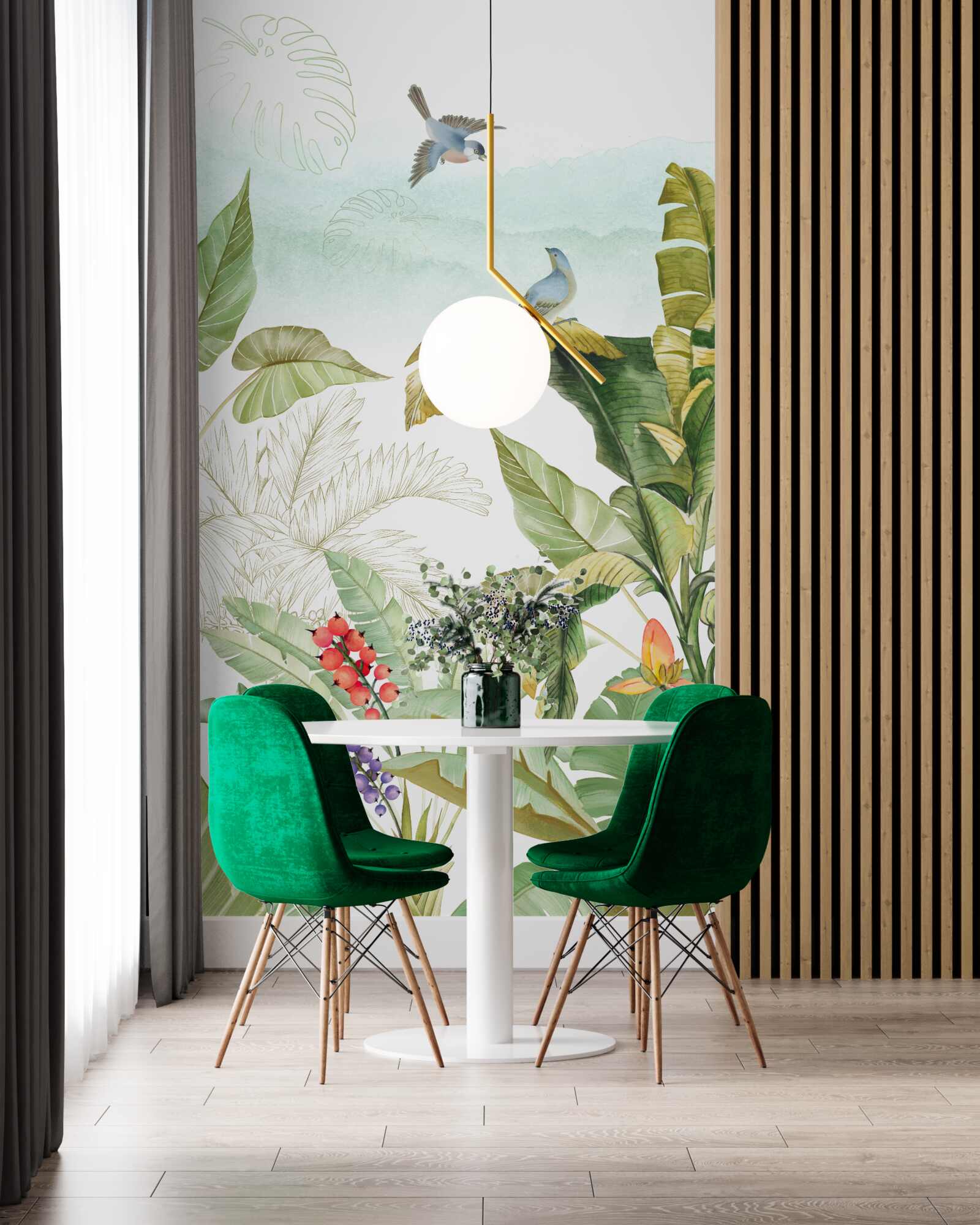 Papier peint les oiseaux aiment se reposer sur les feuilles tropicales