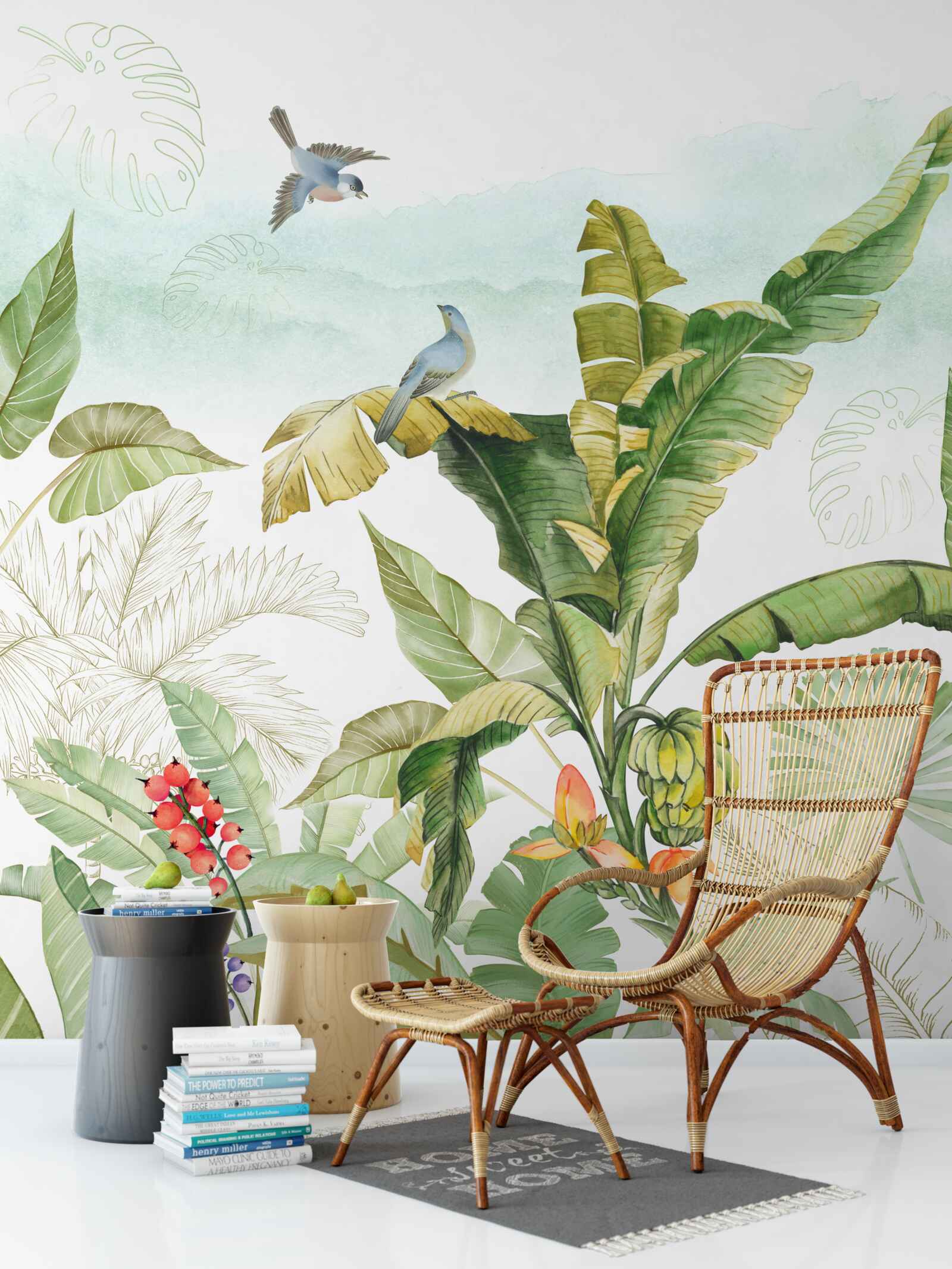 Papier peint les oiseaux aiment se reposer sur les feuilles tropicales