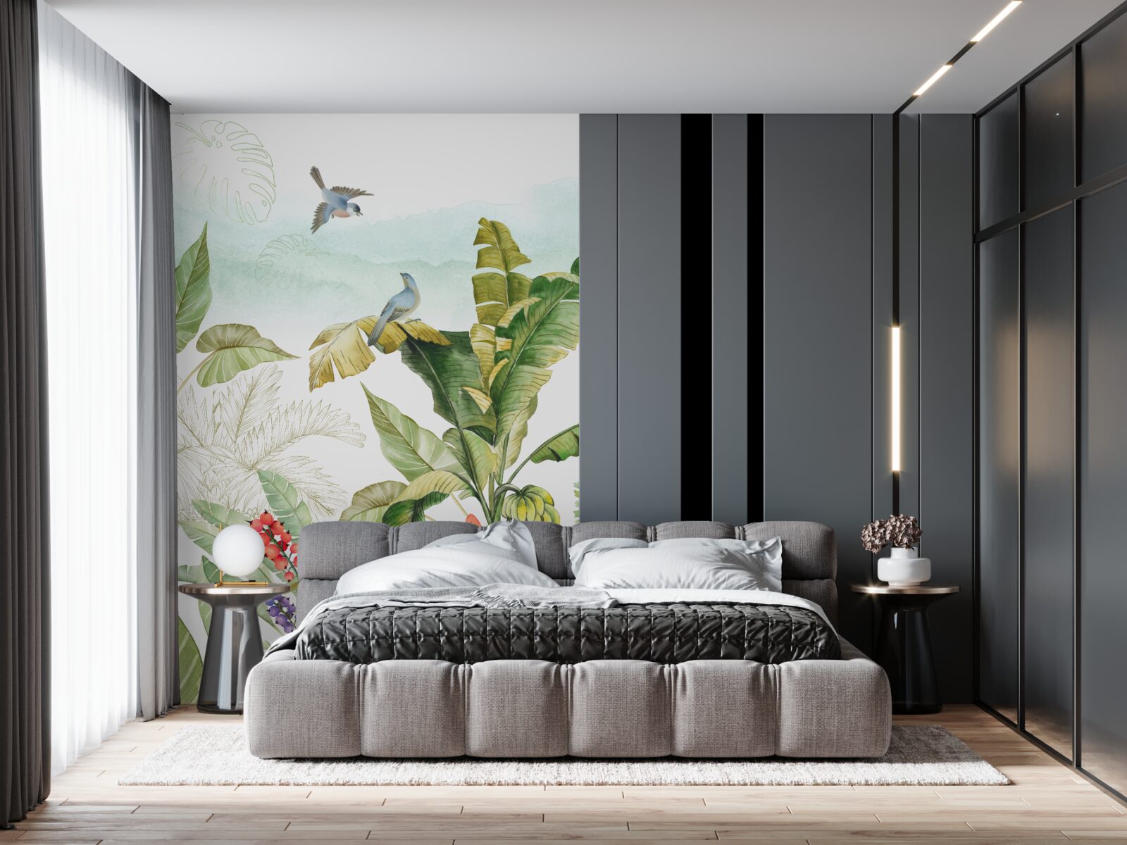 Papier peint les oiseaux aiment se reposer sur les feuilles tropicales