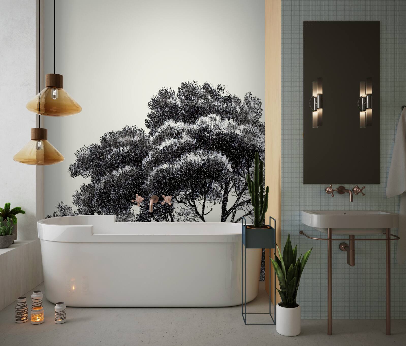 Papier peint bordant densément un grand arbre boisé