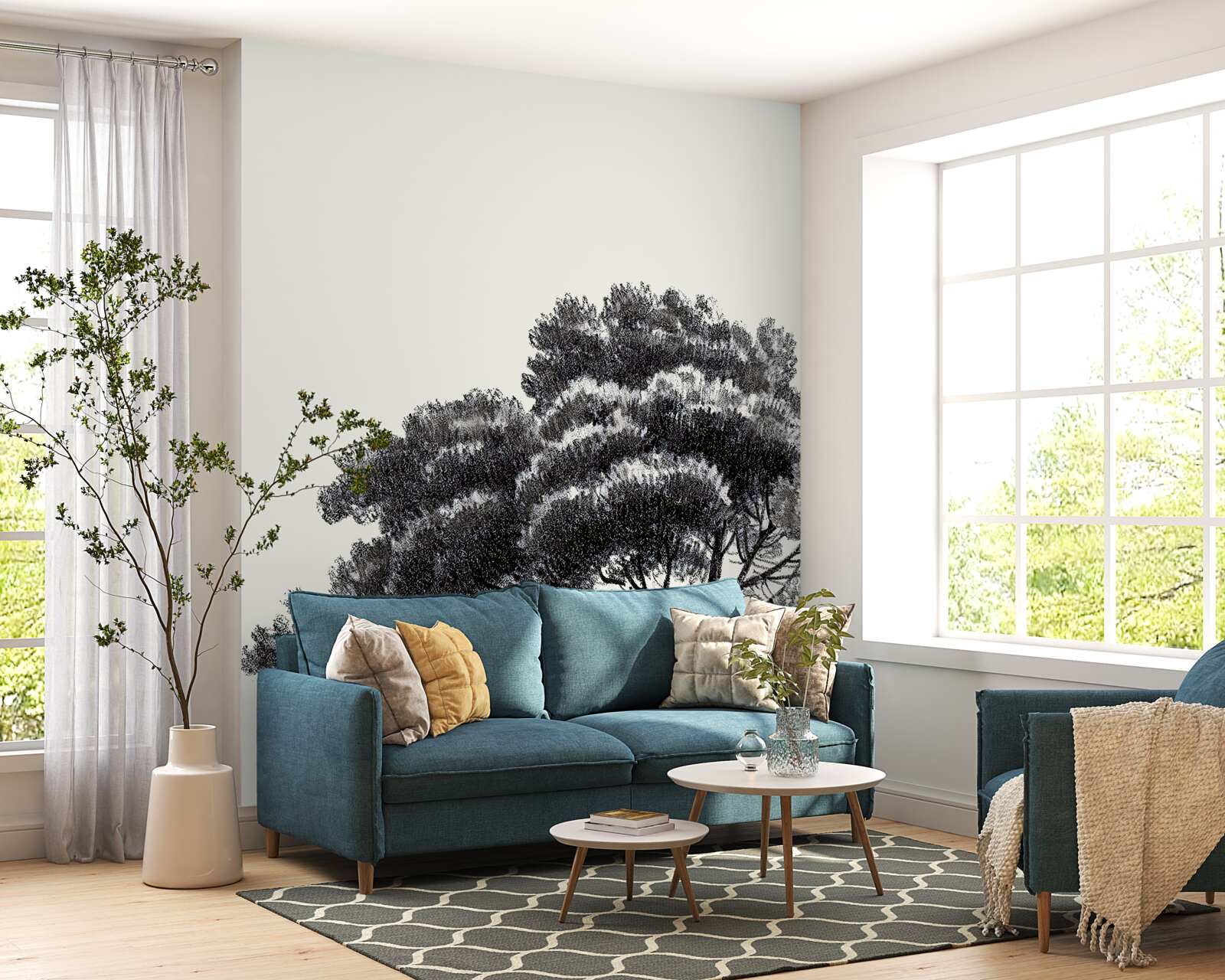 Papier peint bordant densément un grand arbre boisé