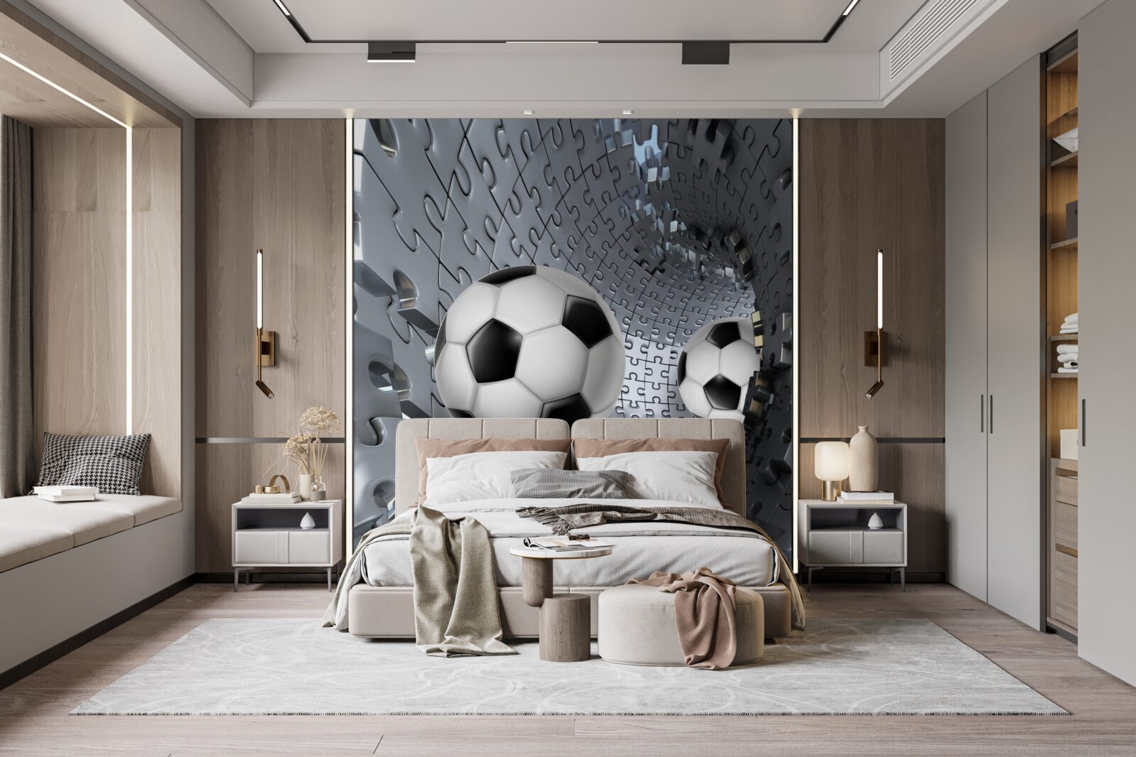 Papier peint des fragments de la mosaïque de vortex entourent un ballon de football