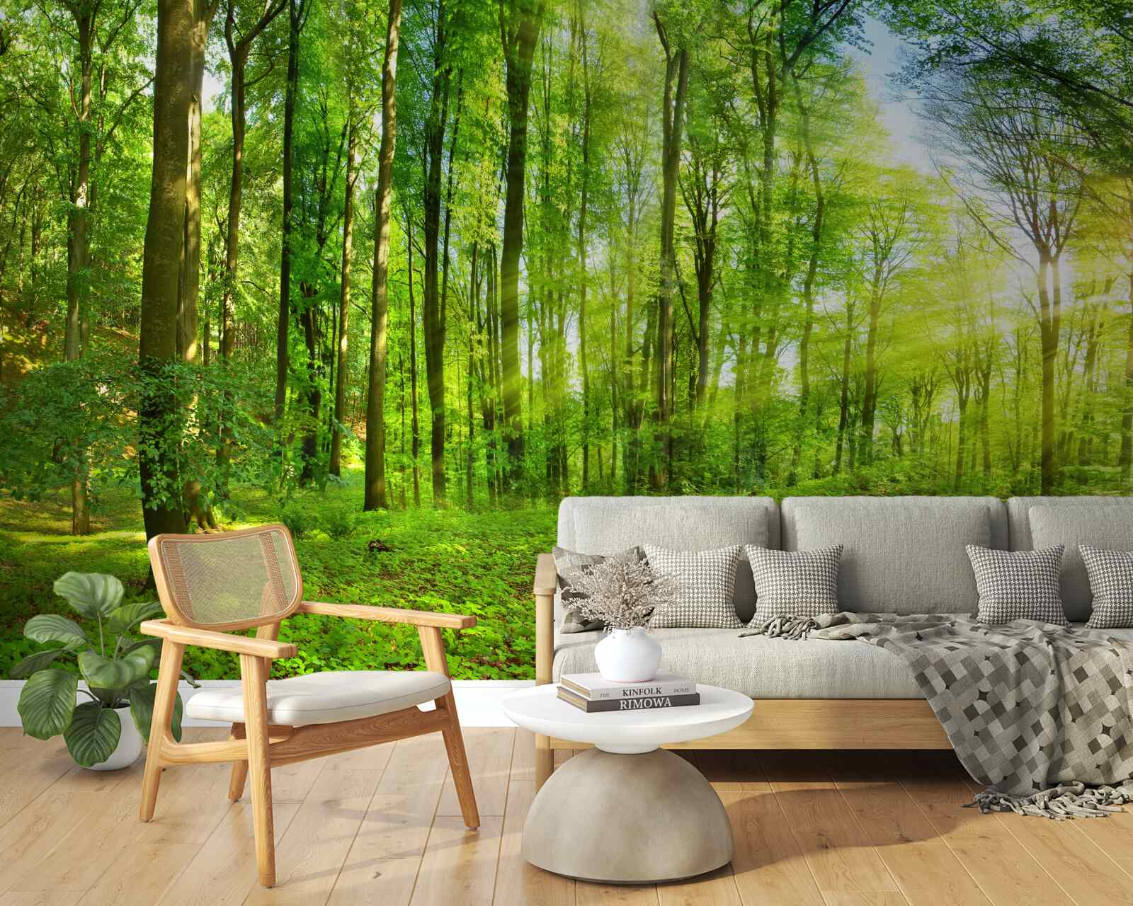 Papier peint L'aube dans une forêt où règnent les feuilles vertes