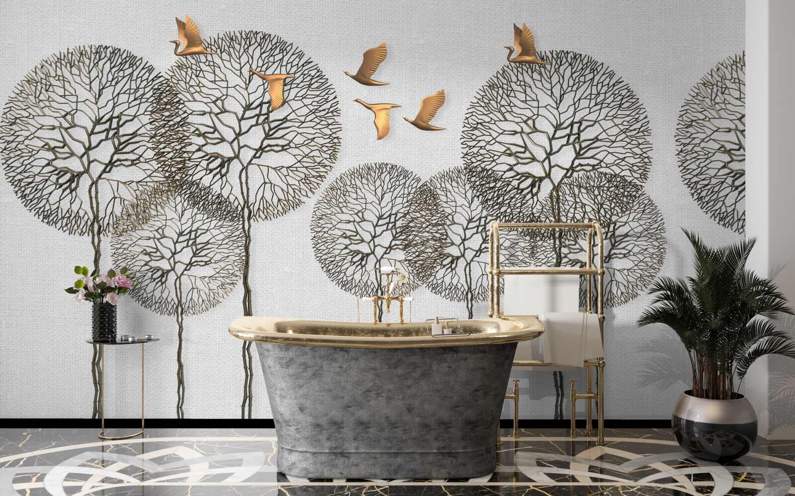 Papier peint papillons et mille-pattes