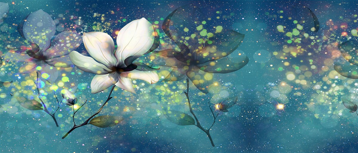 Papier peint une fleur blanche dans une nuit parsemée d'étoiles