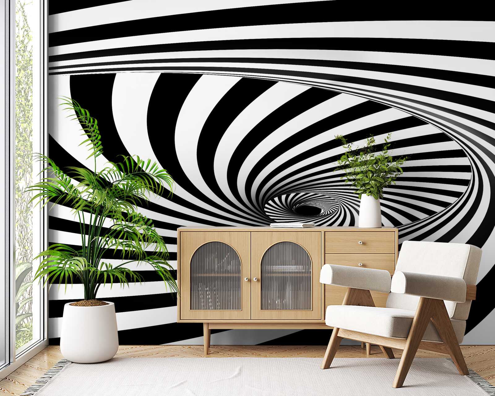 Papier peint Le vortex absorbe des bandes blanches et noires