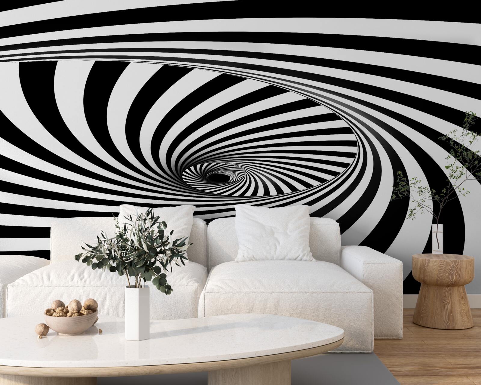 Papier peint Le vortex absorbe des bandes blanches et noires