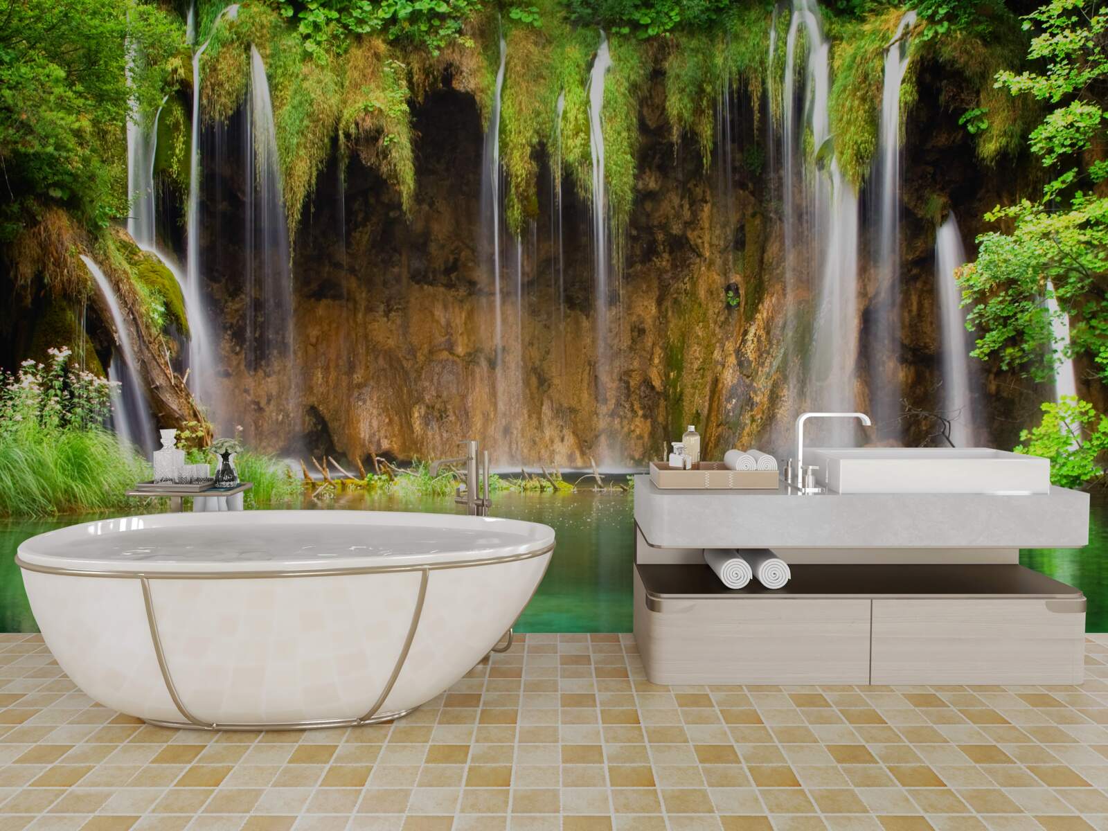 Papier peint une belle cascade dans les montagnes