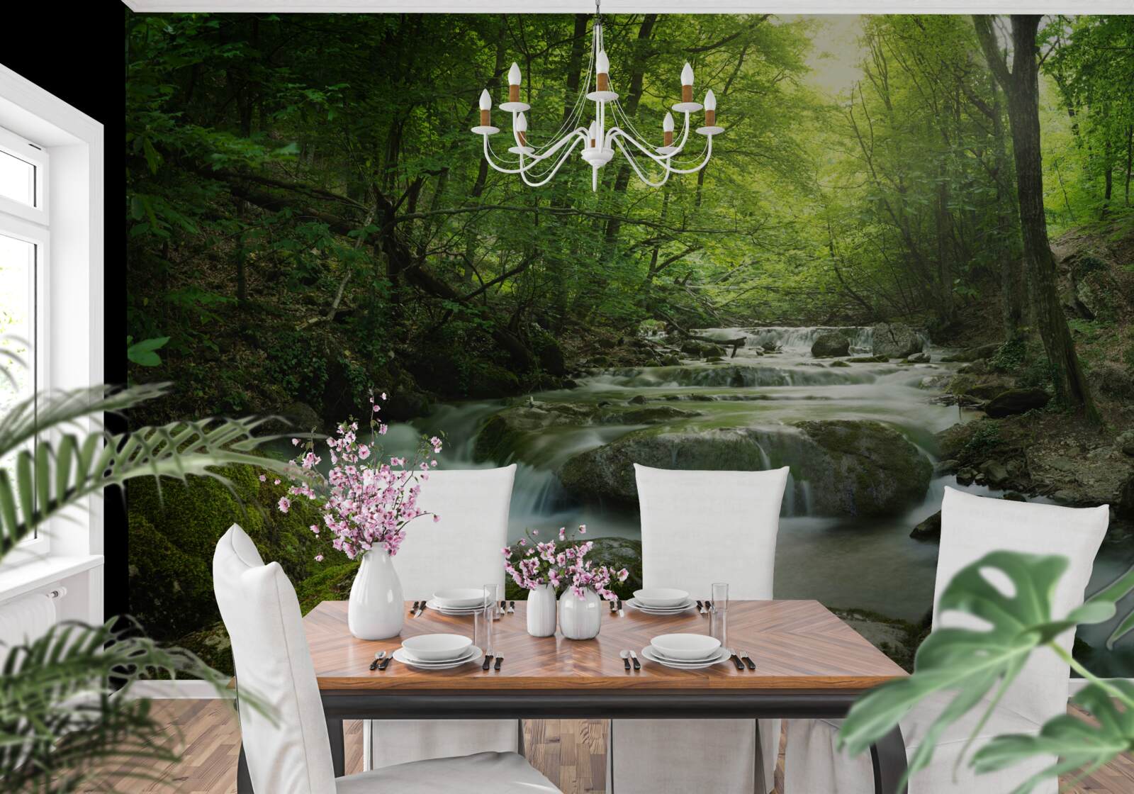 Papier peint les eaux calmes d'une cascade forestière